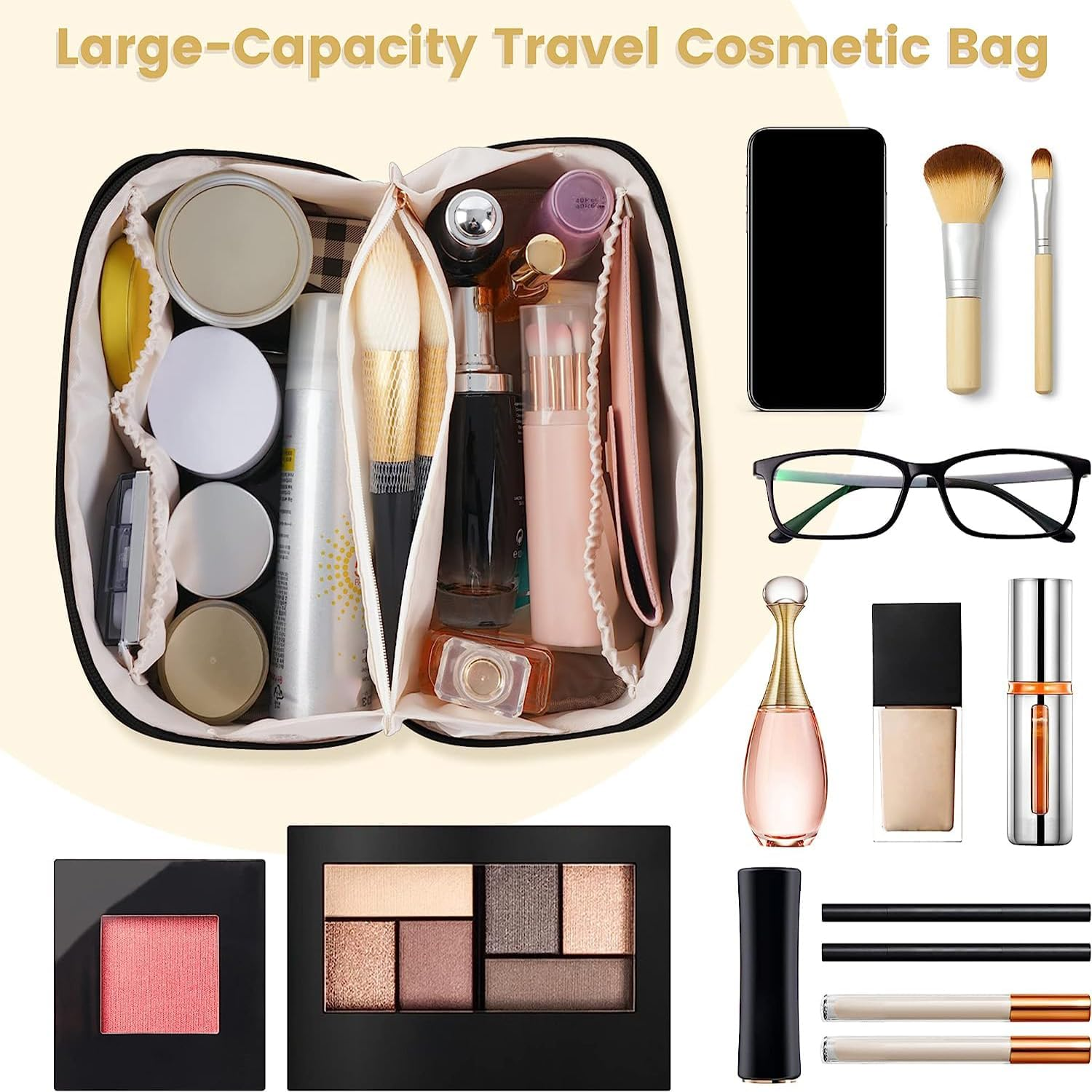 Cosmetic Bag, Large Capacity PU Waterproof Storage Makeup Bag, Multifunctional Portable Wash Pouch for Women Travel Storage Bag Skin Care Cosmetics Toiletries image number 1