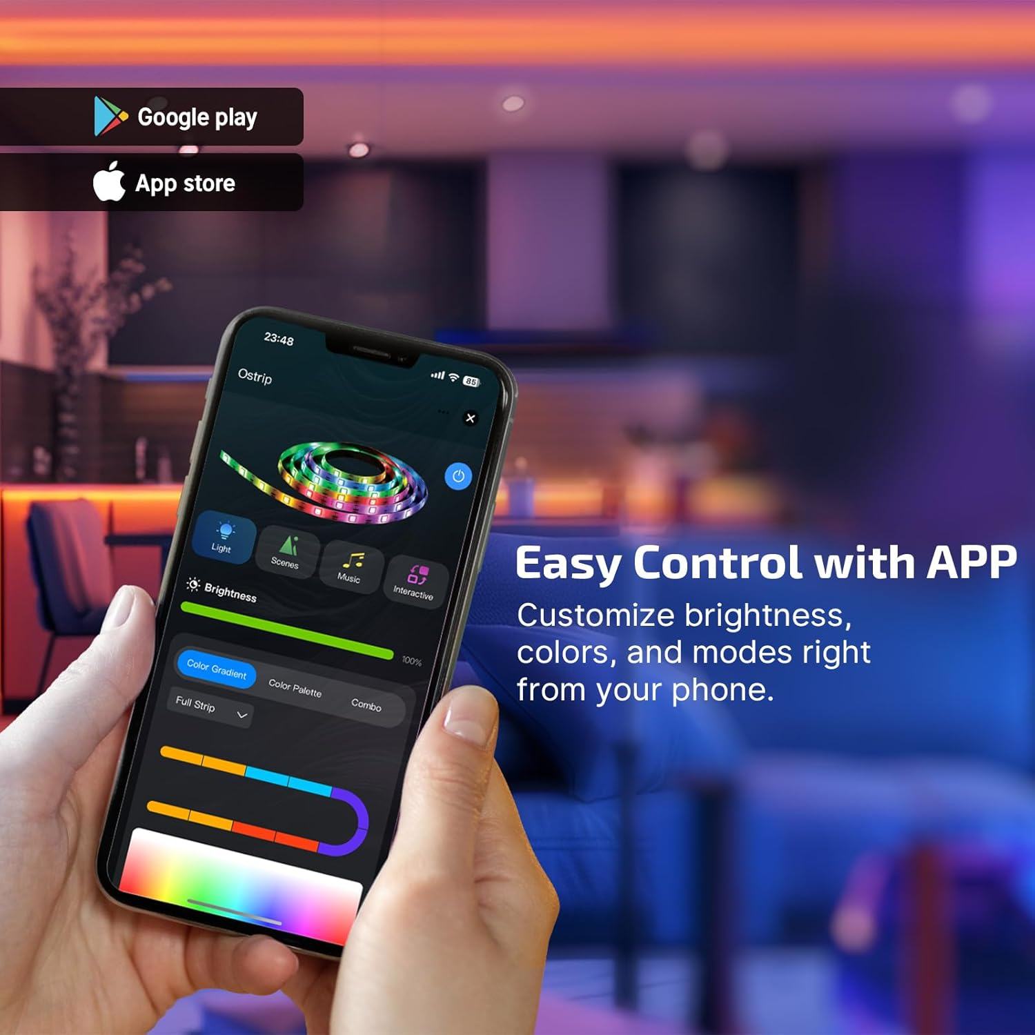 OLIGHT Ostrip Strip Lights USB Power LED Lights APP Control for for Bedrooms, Kitchens, Living Rooms, Game Rooms, Ceilings, Children'S Room Decorations image number 2