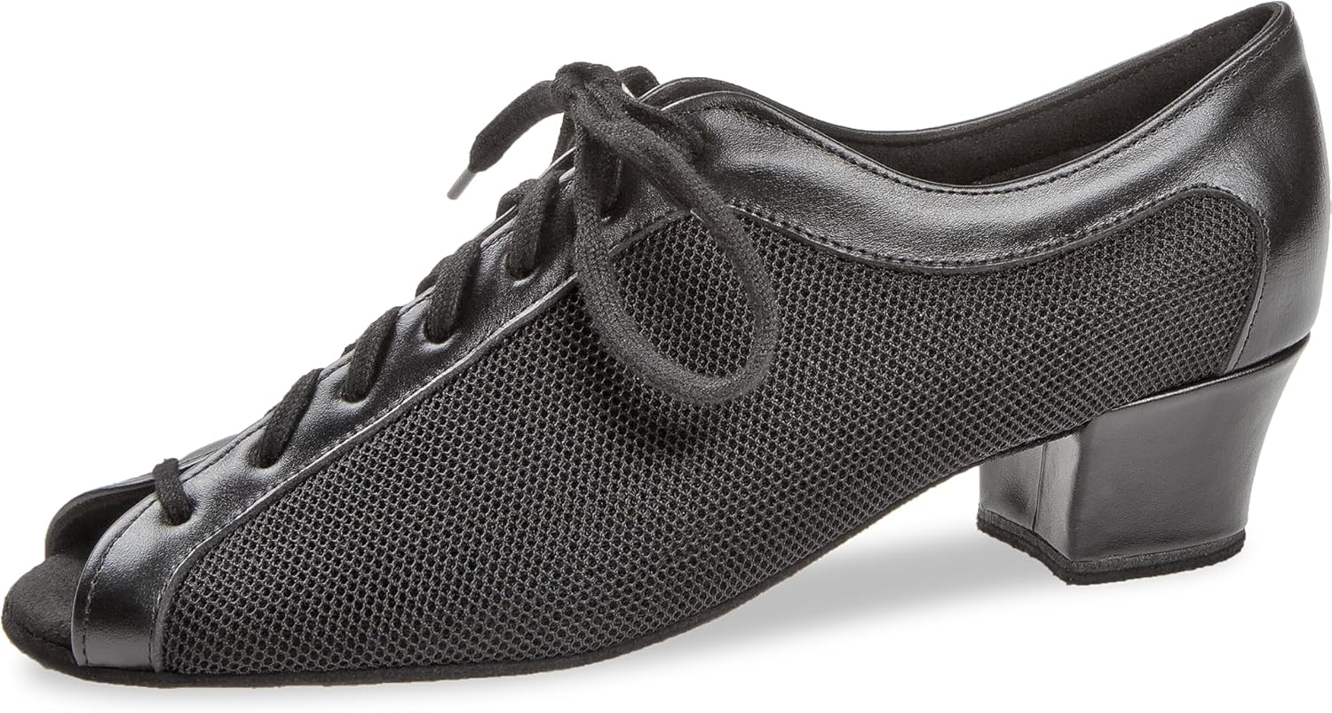 Diamant Women'S Trainer Dance Shoes 204-034-624 - Smooth Leather/Mesh Black - 3.7 Cm Block Heel - Made in Germany image number 1