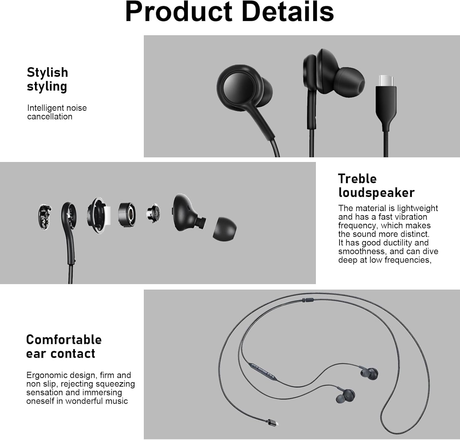 KIRVOS USB C In-Ear Headphones with Microphone - Magnetic In-Ear Headphones with USB C Port Compatible with Galaxy S25/A56/A36/A26/A55/A53/A54/A33/A34/A35, Compatible with Iphone image number 1