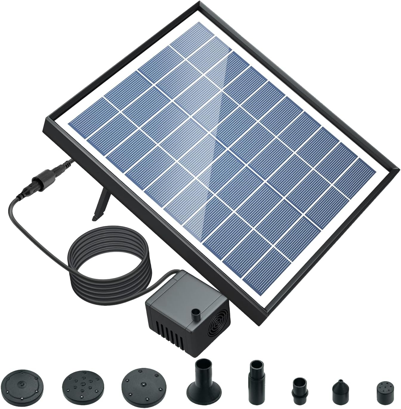 6.5W Solar Fountain Pump 200L/H Flow E Small Pond Pump Dc Brus Solar Powered Fountain Pump with 8 Nozzles 6 Modes for Bird Bath/Pond/Garden/Backyard/Landscape Black image number 5