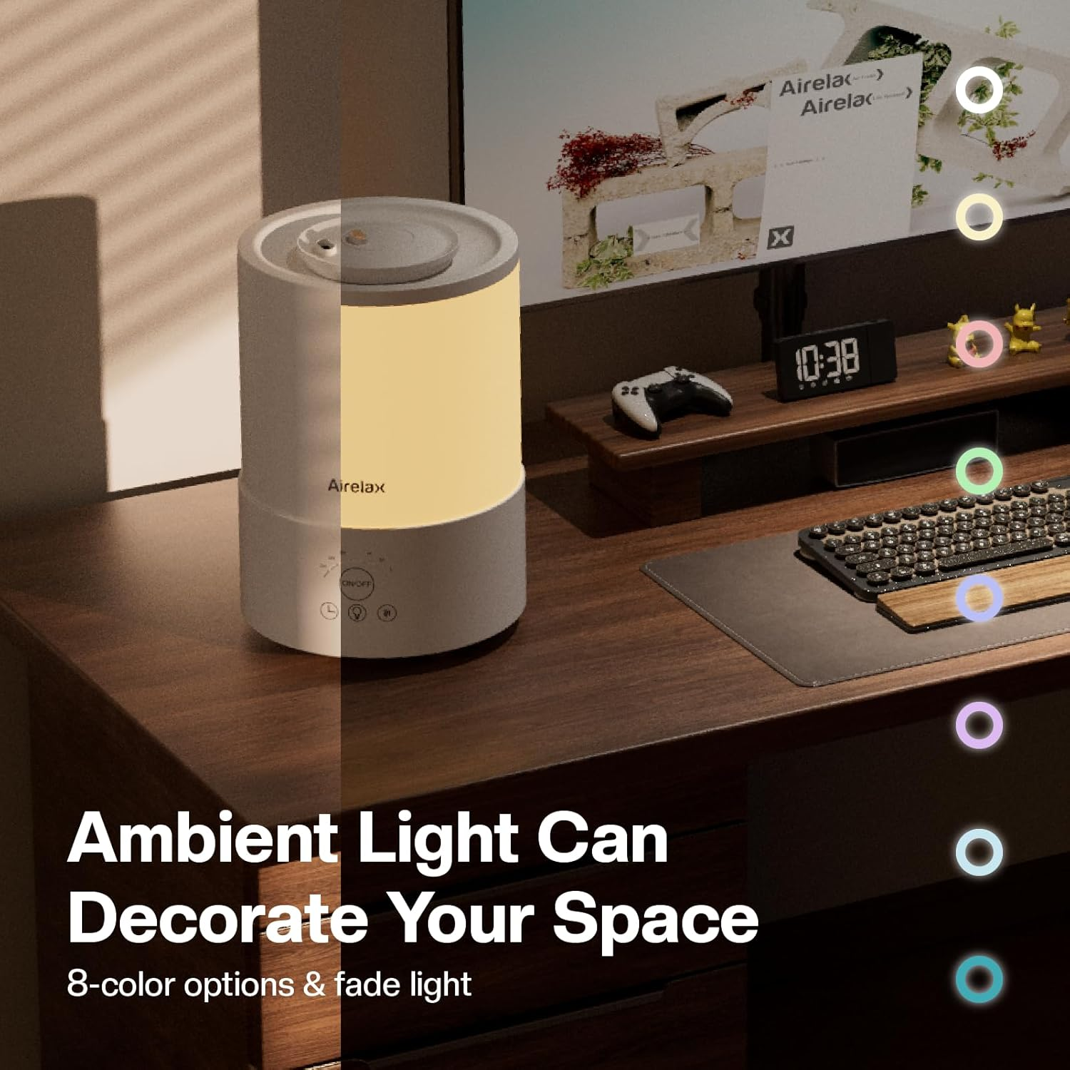 Airelax Humidifier 2.5L Air Humidifier for Bedroom Baby Room Cool Mist Small Humidifier with 360&deg; Dual Nozzles, Top Fill, Quiet Sleep Mode, Auto Shut Off, Humidifier & Oil Diffuser & Night Light image number 5