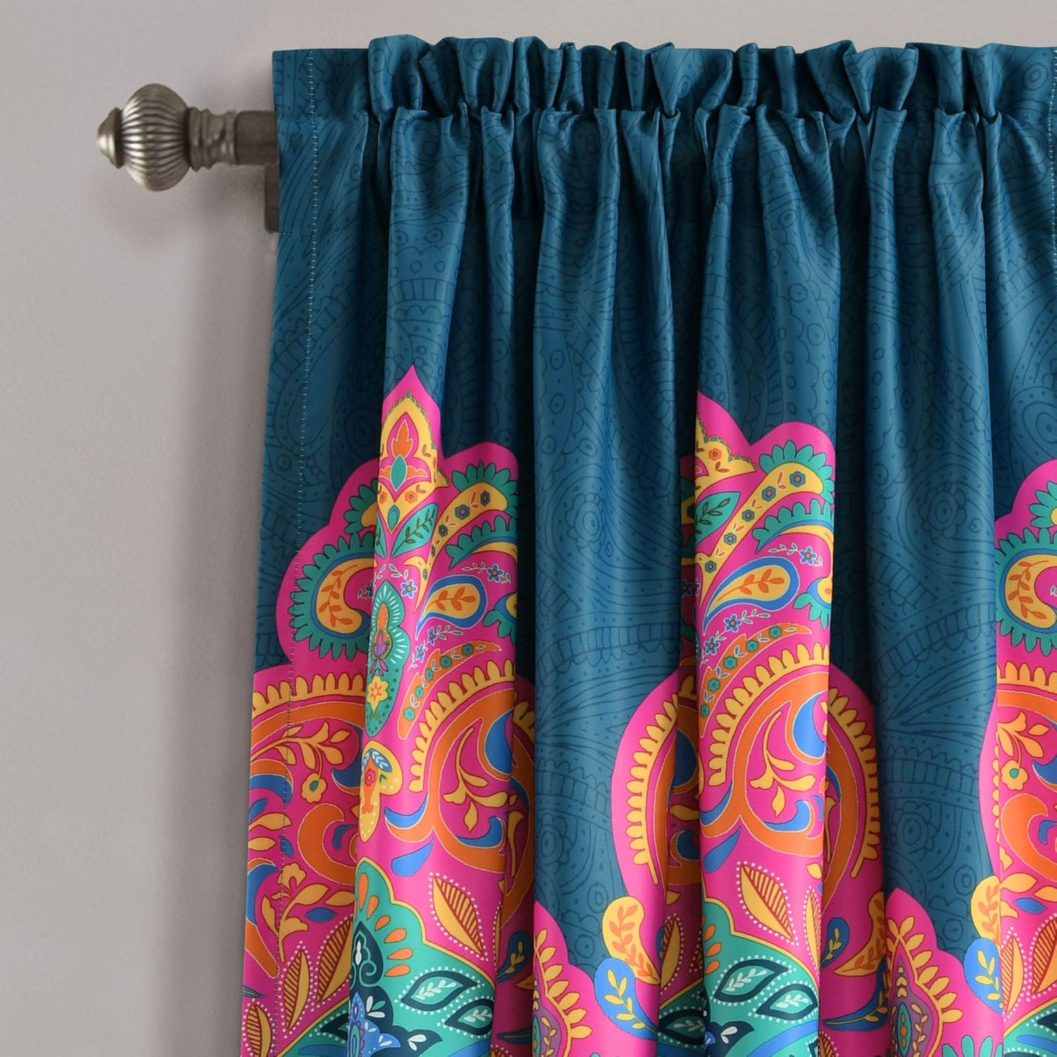 Lush Decor Boho Chic Room Darkening Window Curtain Panel Pair, 95" X 52" + 2" Header, Turquoise and Navy, 95 in X 52 In, Turquoise & Navy image number 2