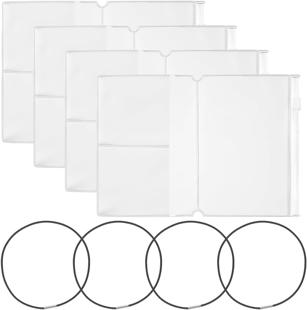 CRASPIRE 8Pcs Travelers Notebook Accessories Kit with 4Pcs Nylon Travel Journal Elastics 4Pcs Passport Size PVC Clear File Pockets Rectangle Zipper Folder Organizers for Card Passport Document Storage