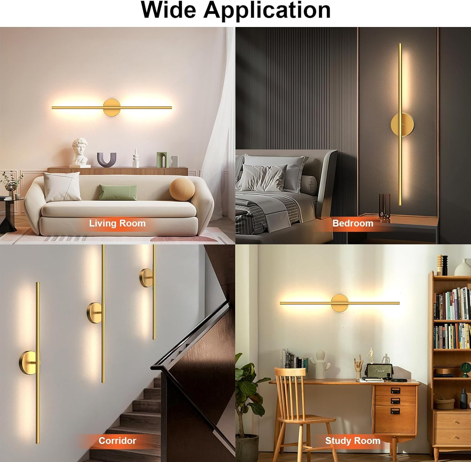 Battery Operated Wall Sconces with Remote Control,Wall Sconces Set of 2,3000K-6000K LED Wireless Wall Light for Bedroom, Hallway, Wall, 360&deg;Rotate,28.3 Inch, 2 Pack Gold round Base image number 2