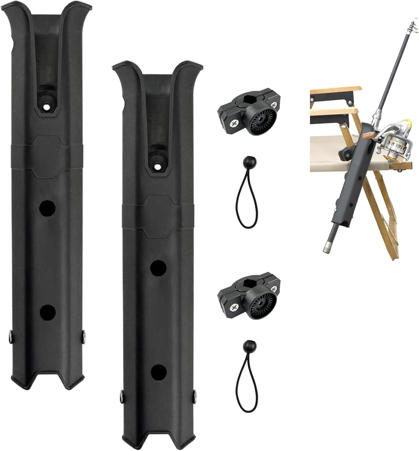 2-Pack Rotatable Fishing Rod Holders with Adjustable Mount Clamp - Compatible with Bike Racks, Boats, Kayaks, Motorcycles & Carts (Fishing Chair/Bicycle Accessories)