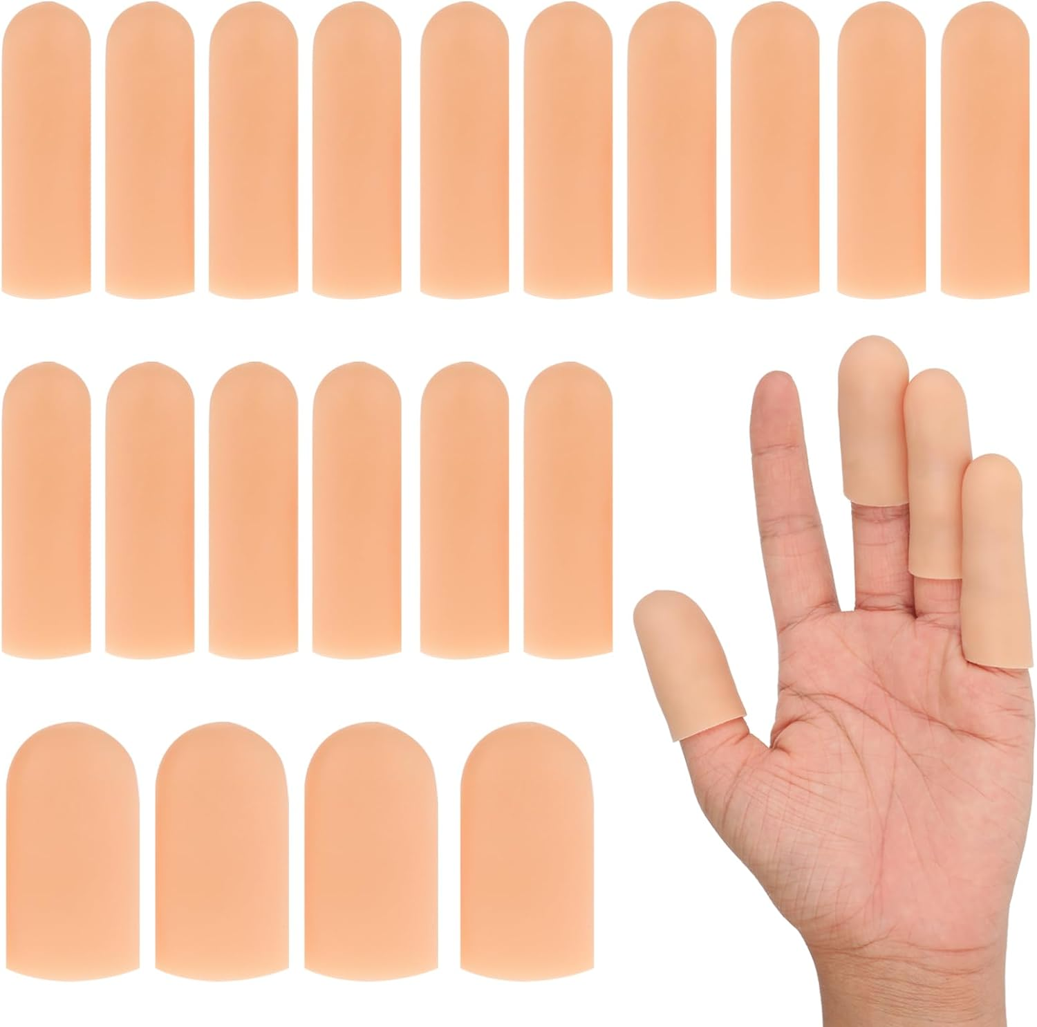 20 PCS Gel Finger Cots, Silicone Finger Protectors, Finger Sleeves for Dry Skin, Rubber Finger Covers for Finger Cracking, Wound, Hand Eczema, Finger Arthritis and More (2 Size, Nude) image number 2
