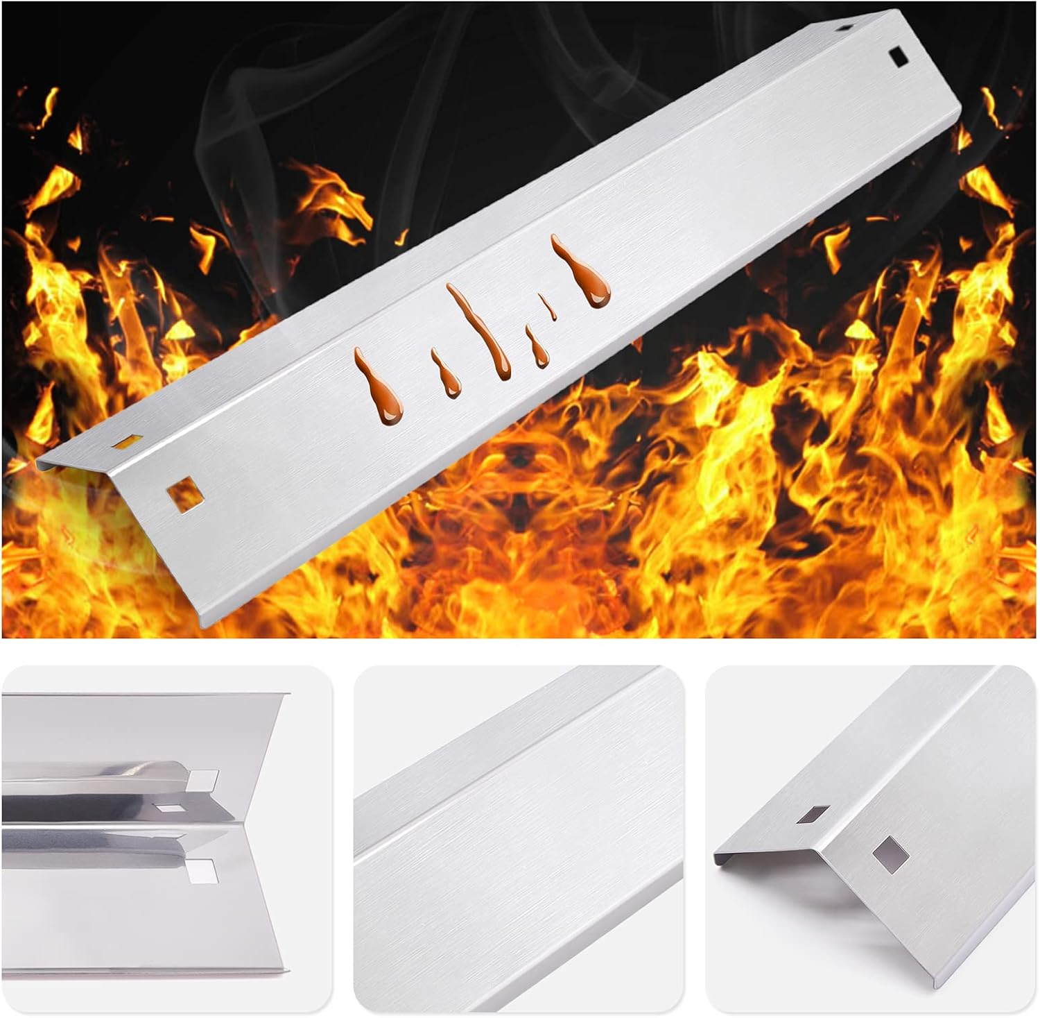 Criditpid Heat Plates Shield Replacement Parts for Char Griller 5050, 5650, 3001, 5072, 3008 Grill, Stainless Steel Heat Tent Burner Cover Flame Tamers for Chargriller Duo 5050, King Griller 3008 5252 image number 4