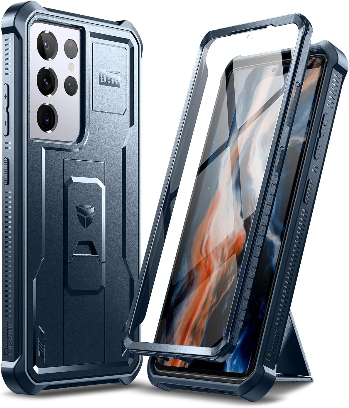 Dexnor Case for Samsung Galaxy S21 Ultra 5G 6.8 Inch with Built-In Screen Protector Military Grade Armour Heavy Duty 360 Full Body Shockproof Bumper Protection Cover with Stand - Blue