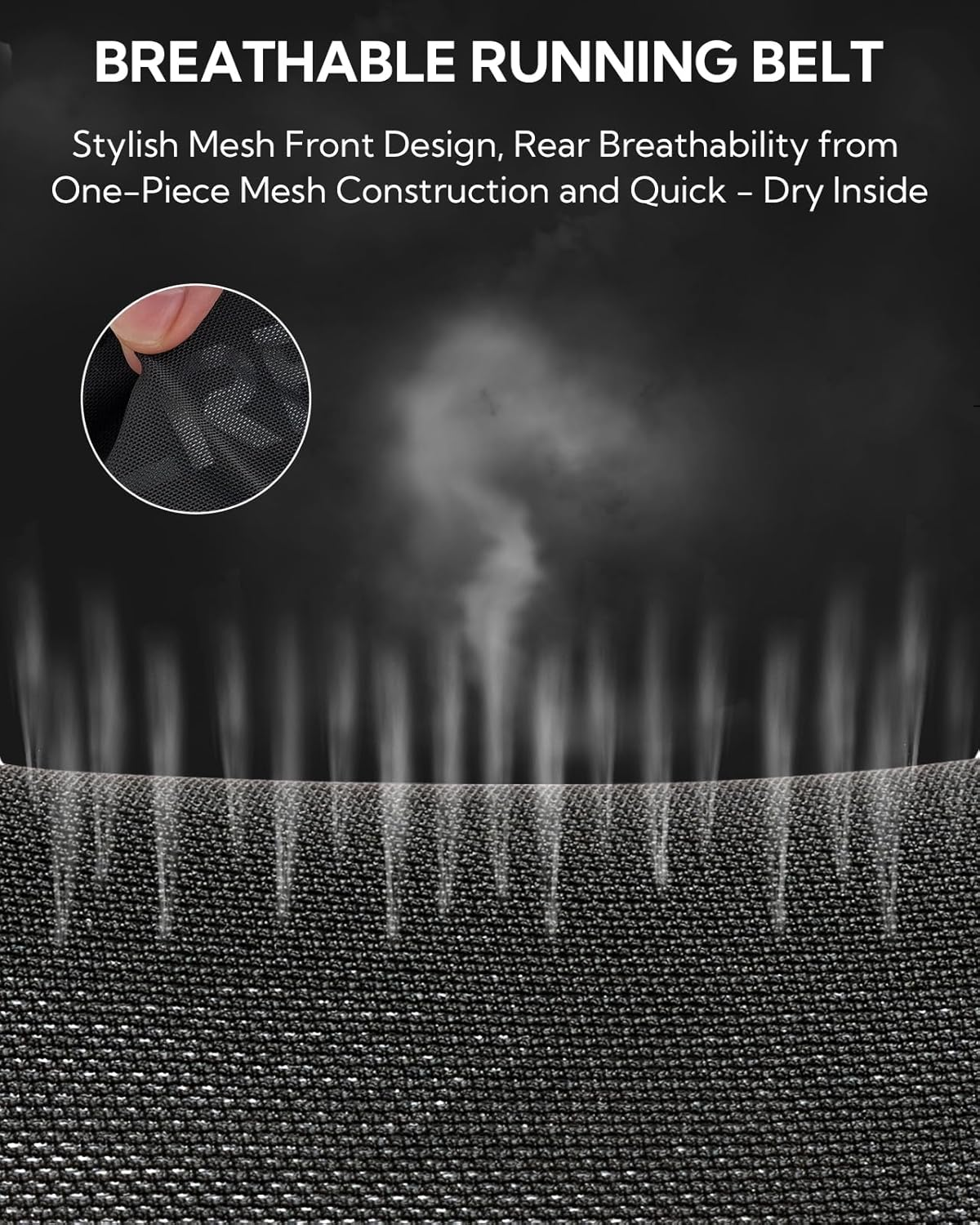 WATERFLY Running Belt Fanny Pack: Breathable 3 Pocket Waist Bag for Men Women Workout Exercise Fitness Phone Holder Fits ALL Phones - Runner Marathon Jogging Race Belt with Bib Clip Black