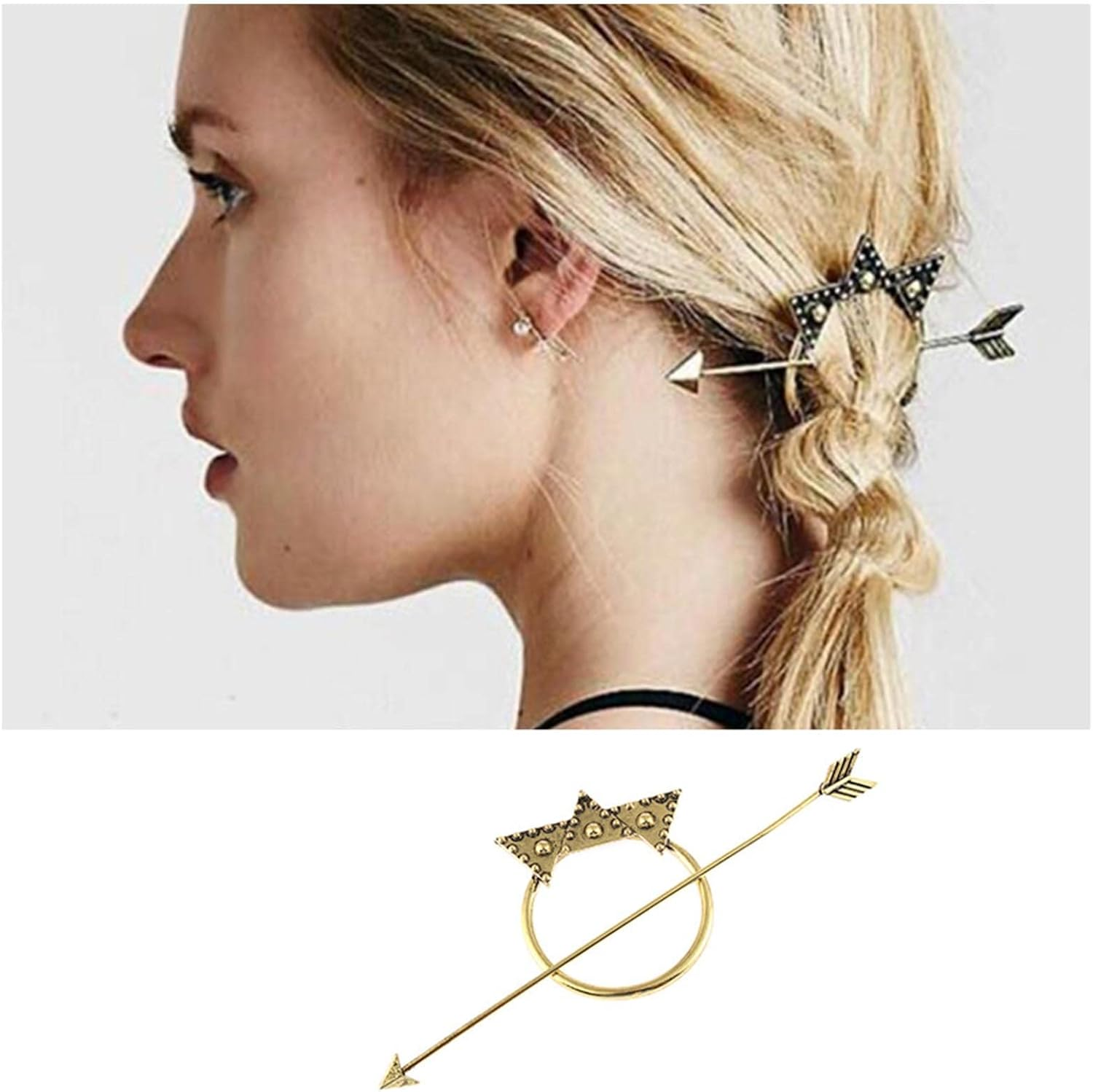 Yheakne Antique Arrow Circle Hair Clip Geometric Hair Clip Holder Pin Vintage Hair Clip Bun Holder Alloy Hair Clip Metal Decorative Hair Accessories for Women and Girls (Silver)