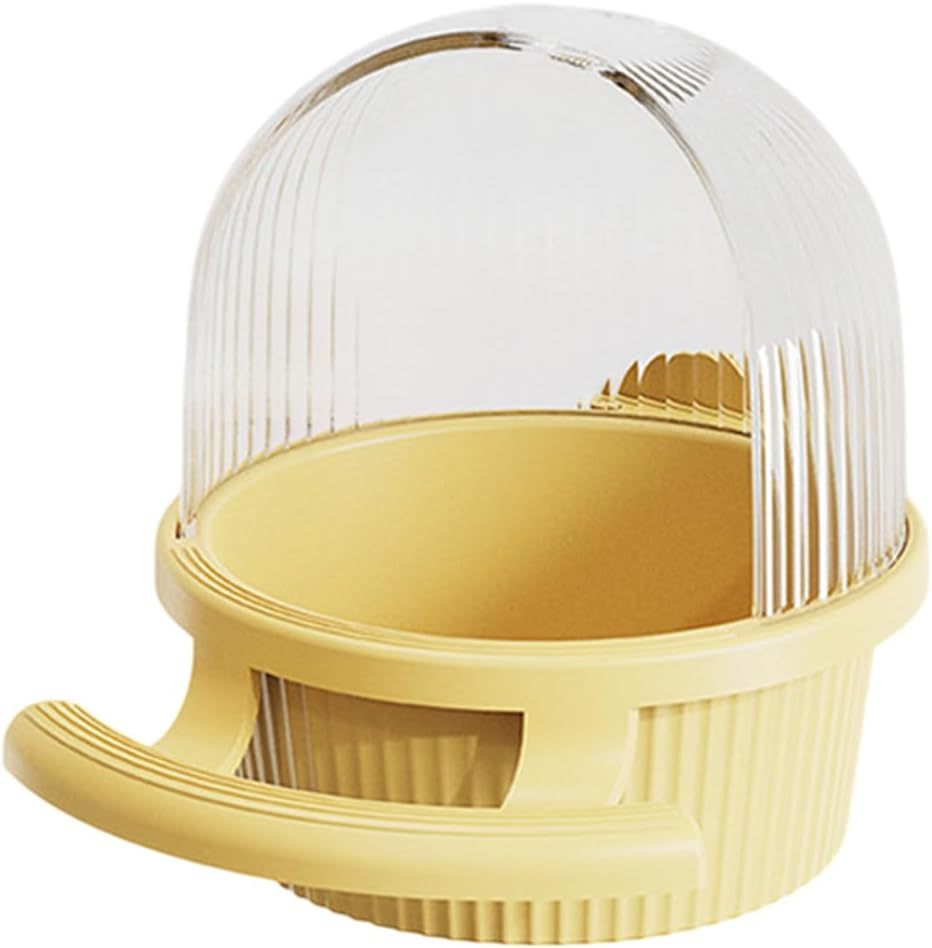 AIMALL Bird Feeder Food and Water Dispenser 5.43X6.5X4.92In Plastic Feeding Cup for Budgerigar Parrot Pigeon Lovebird, Automatic Bird Food Container Pink Yellow Colour