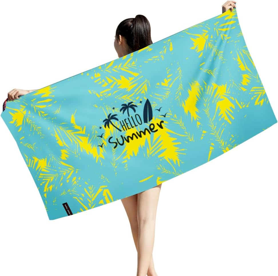 Microfiber Sand Free Beach Towel, Large Quick Dry Pool Towel Bath Blanket, Lightweight Super Absorbent Towels for Swimming Pool Yoga Gym Travel Beach Essentials for Adults Kids (Blue)