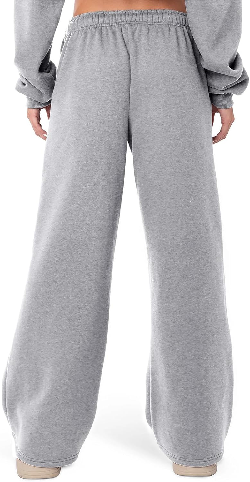 Women'S Causal Drawstring High Waist Baggy Straight Wide Leg Sweatpants Solid Color Loose Trousers with Pockets image number 6