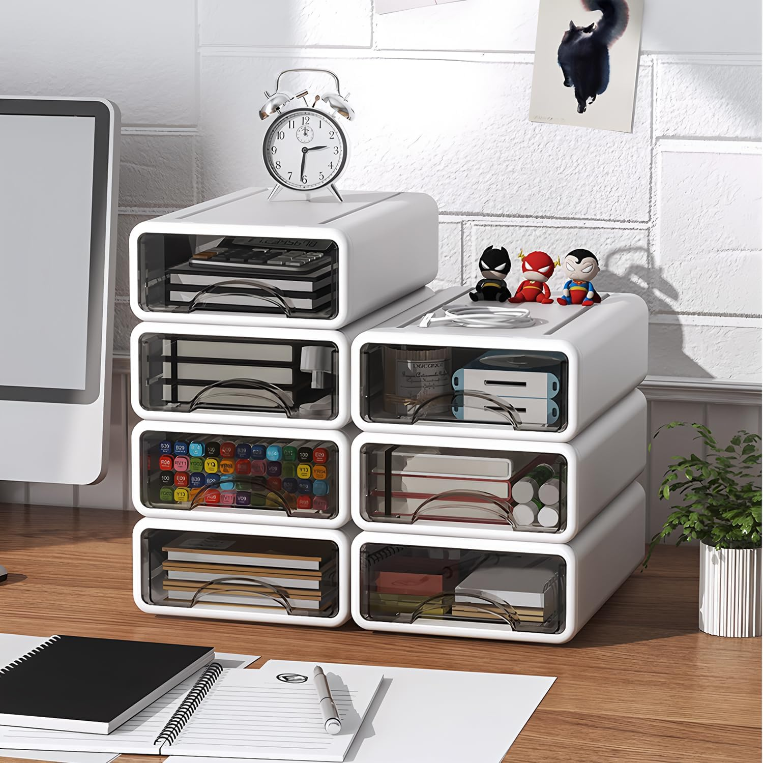Desk Organizer with Drawers,Plastic Stacking Desk Top Drawer Storage Organizer Box, for Office,Makep Vanity, Nail, Polish Bathroom, Stationery Art Craft Supplies (5-Pack)