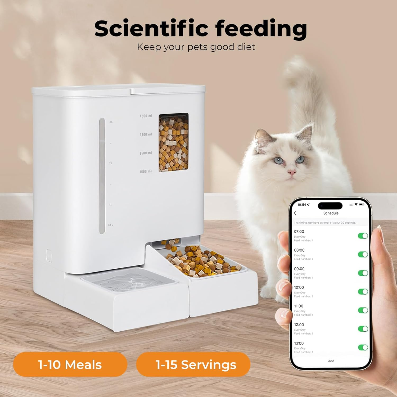 Pawz 2-In-1 Automatic Pet Feeder Waterer, Wifi Smart Dog Cat Feeding Drinker with App Control Voice Recorder, 4L Water 5L Food Large Cat Dispenser for Multiple Pets, Auto Timed Pet Feeder image number 4