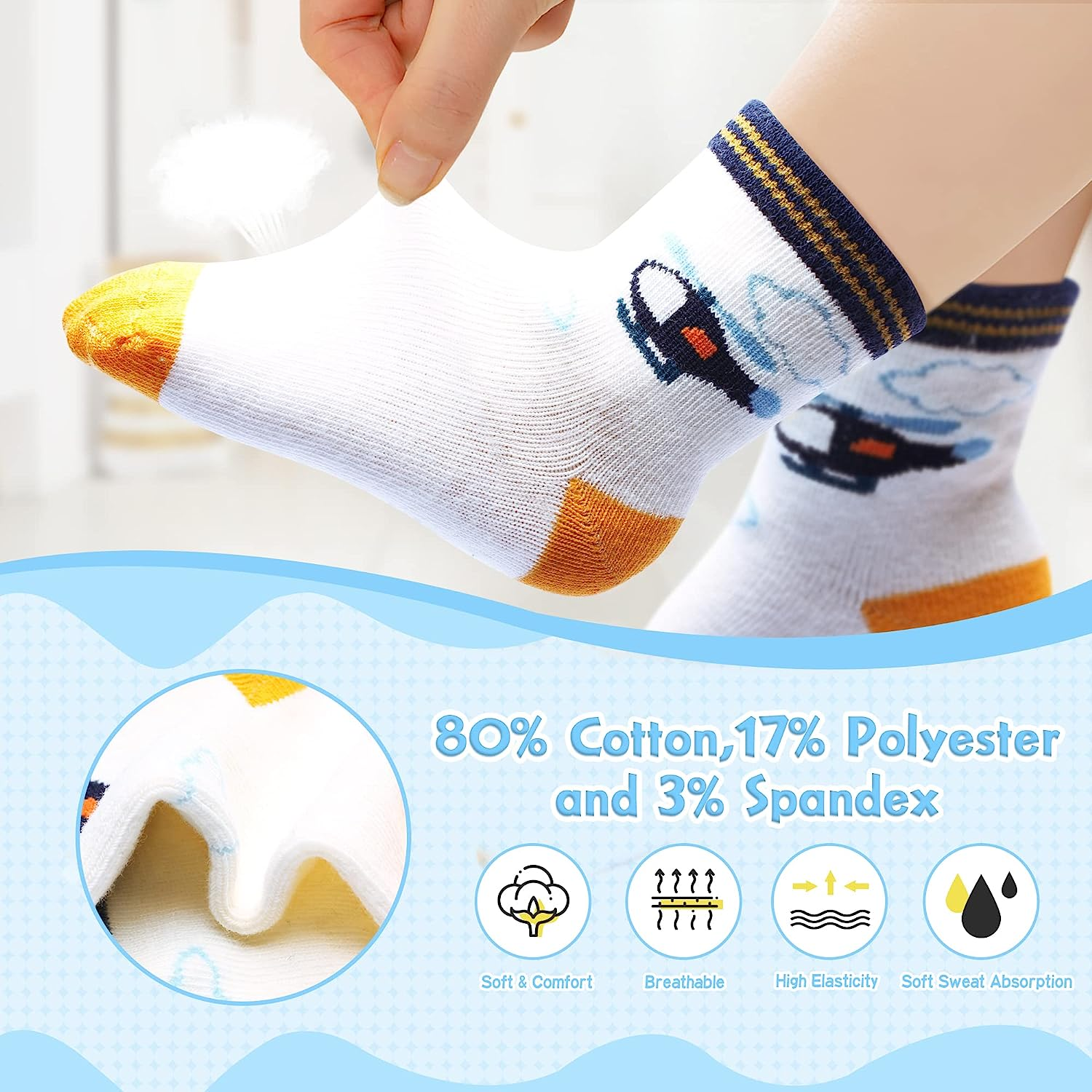 Hyzgb 12 Pack Non Slip Kids Toddler Baby Socks with Grips for 1-7 Years Boys Girls Cotton Crew Socks Multi Colors image number 4