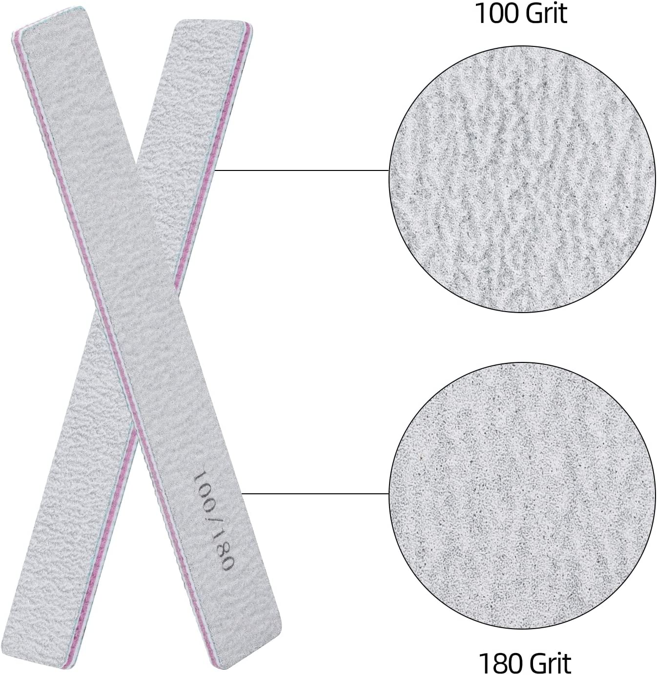 Nail Files, Professional 100/180 Grit Fingernail Files Emery Boards for Acrylic Nails (25 Pack) image number 1