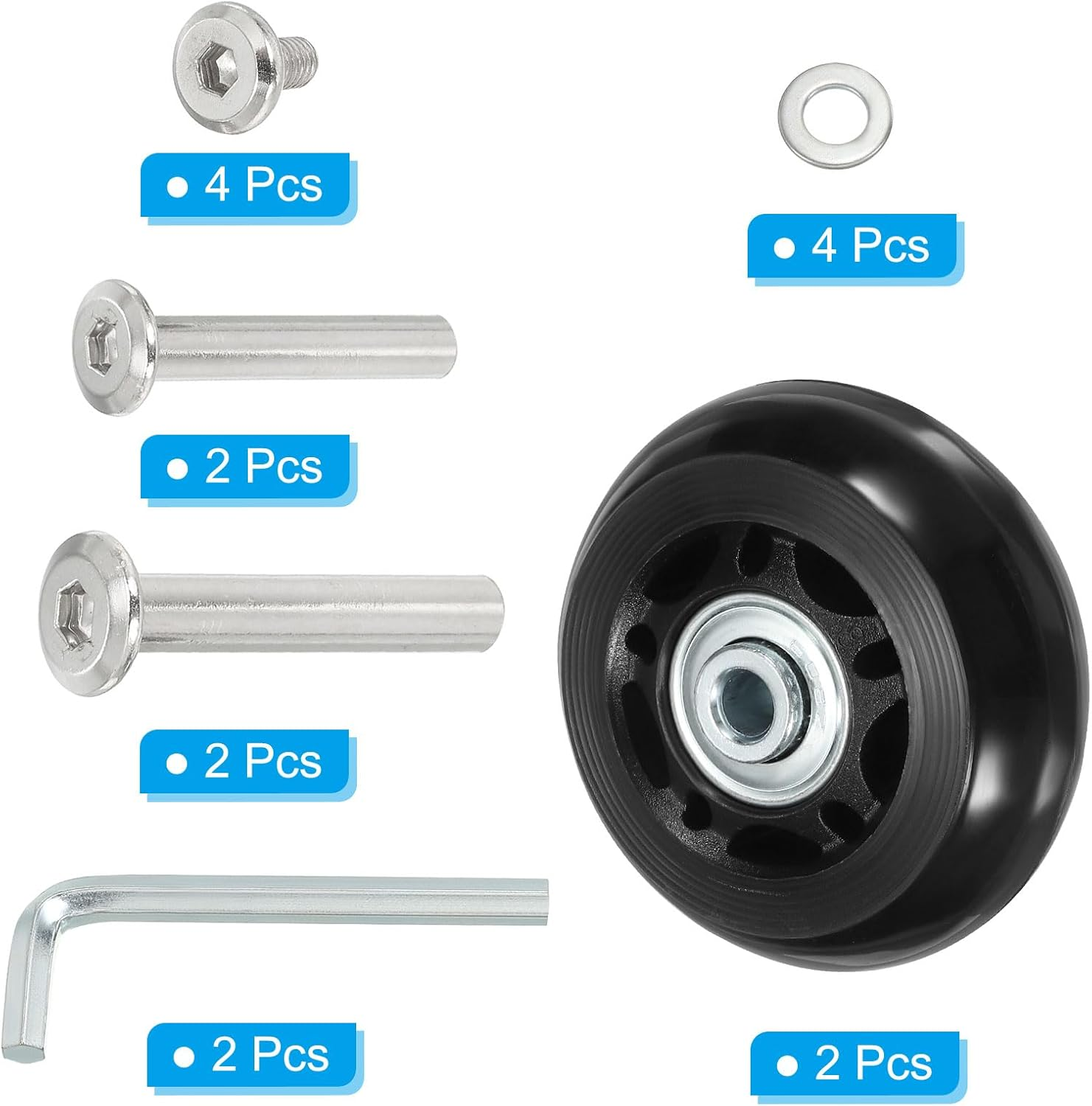 Uxcell Replacement Luggage Suitcase Wheels Repair Kit, 60Mmx24Mm Wear-Resistant & Mute Swivel Caster Wheels image number 4