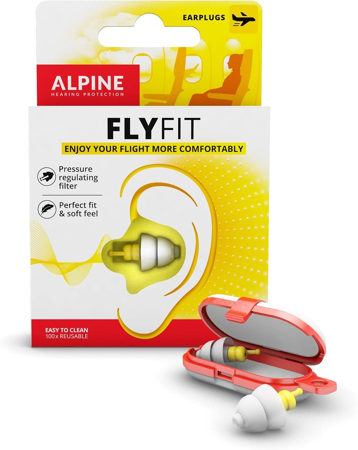 Alpine Hearing Protection Flyfit Airplane Ear Plugs &ndash; Pressure Regulating Reusable Ear Plugs Prevent Ear Pain - Soft Travel Ear Plugs &ndash; Sleep or Chat with the Hypoallergenic No Silicone Earplugs image number 1