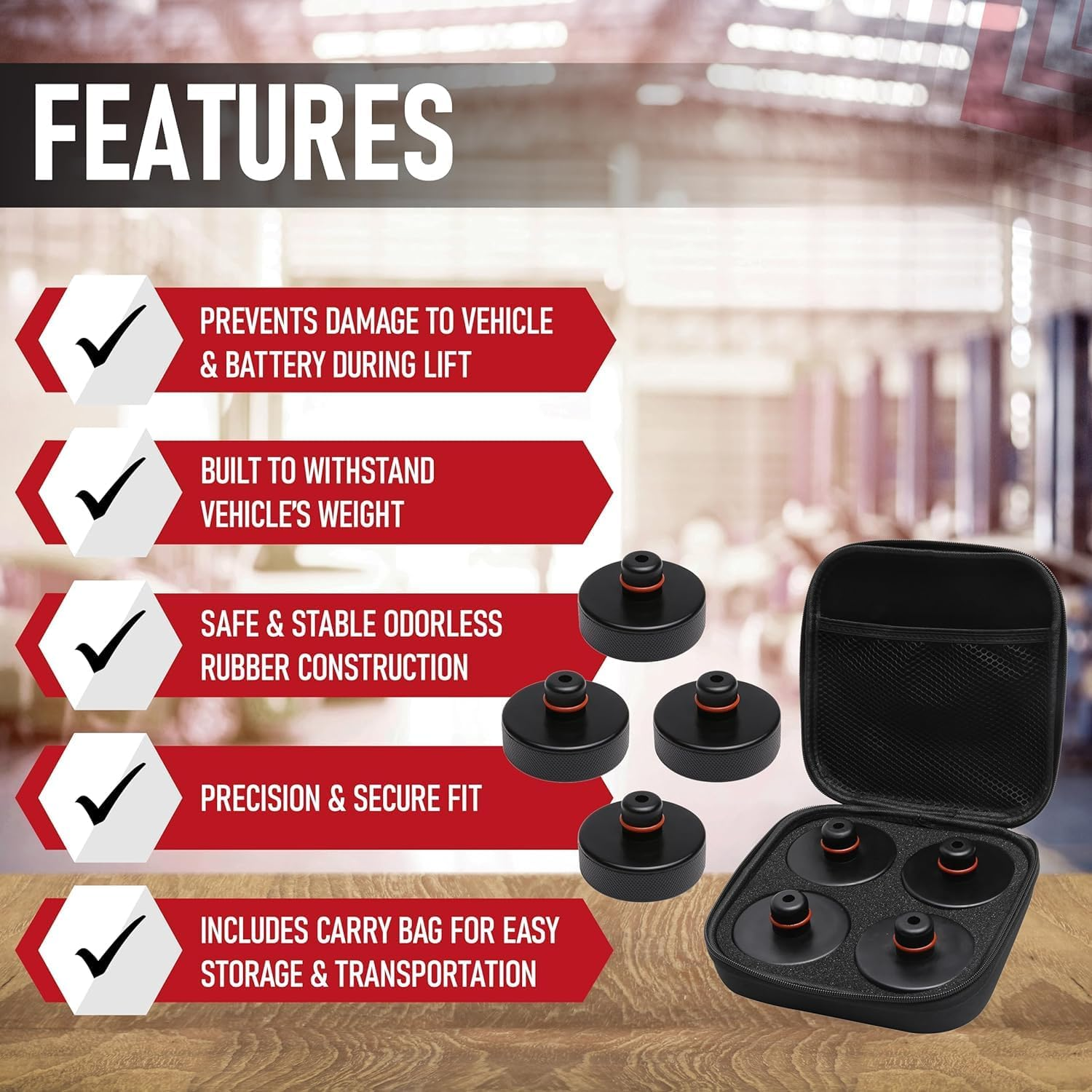 Lifting Jack Pads 4 Pack - Compatible with Tesla Model 3, S, Y and X Vehicles - 2016-2023 - Non-Slip Rubber Car Accessories Lift Puck Adapter Tool Set with Storage Case