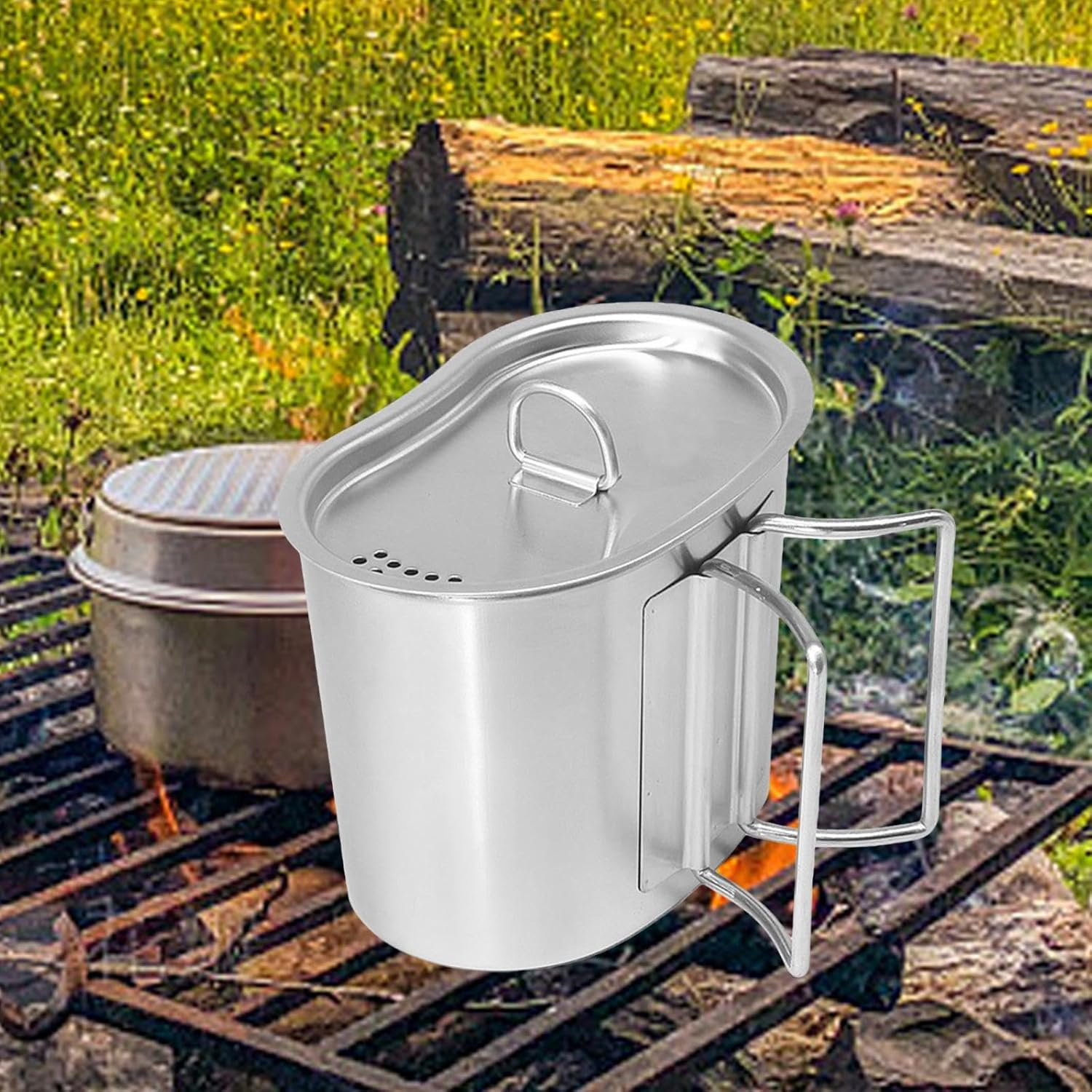 Amagogo Camping Pot Boiling Pot Steaming Pot Campfire Cookware for Hiking Survival Barbecue image number 1