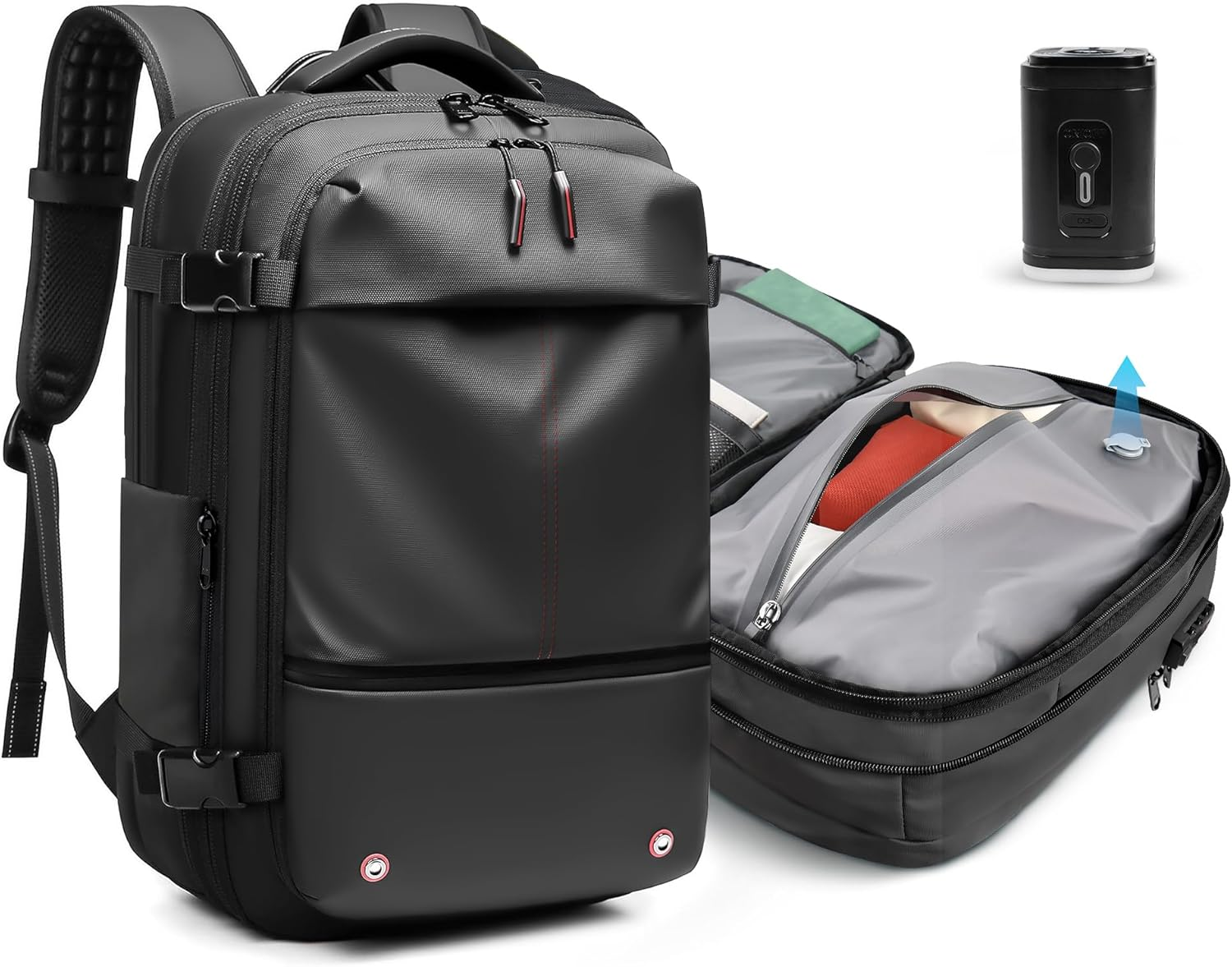 Travel Inspira Vacuum Backpack with Pump and Laptop Compartment, Large Capacity Business Rucksack with Multiple Pockets, Black