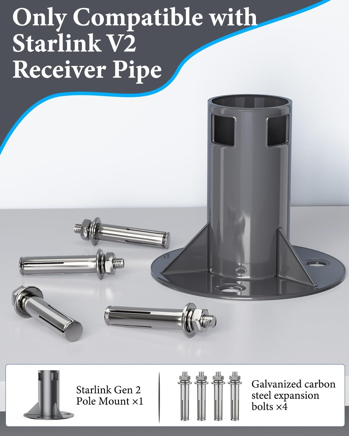 Luxisync Starlink Gen 2 Fixed Base, Stainless Steel Pipe Adapter, Mounting Kit for Starlink Gen 2 Receiver, Wi-Fi Satellite Internet Kit - Dark Gray image number 1