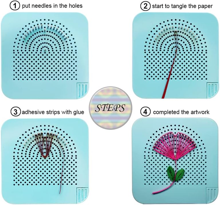 XIWUMOER 8 Pieces Paper Quilling Tools Slotted Kit,Quilling Knitting Board with Pins Storage Box,Assorted Sizes Rolling Curling Quilling Needle Pen Coach,Art Craft DIY Paper Cardmaking Tools (Blue) image number 5