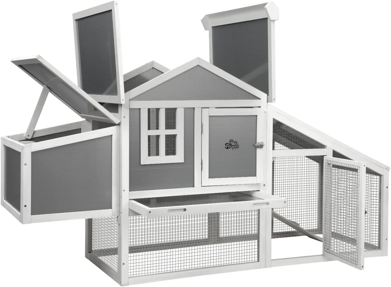 ALOPET Wooden Chicken Coop Rabbit Hutch, Large Pet House Run Cage W/Front Door, Sliding Window, Openable Asphalt Roof Outdoor Pet Hutch for Bunny Guinea Pig Small Animals, 150X68X96Cm, Brown & Green