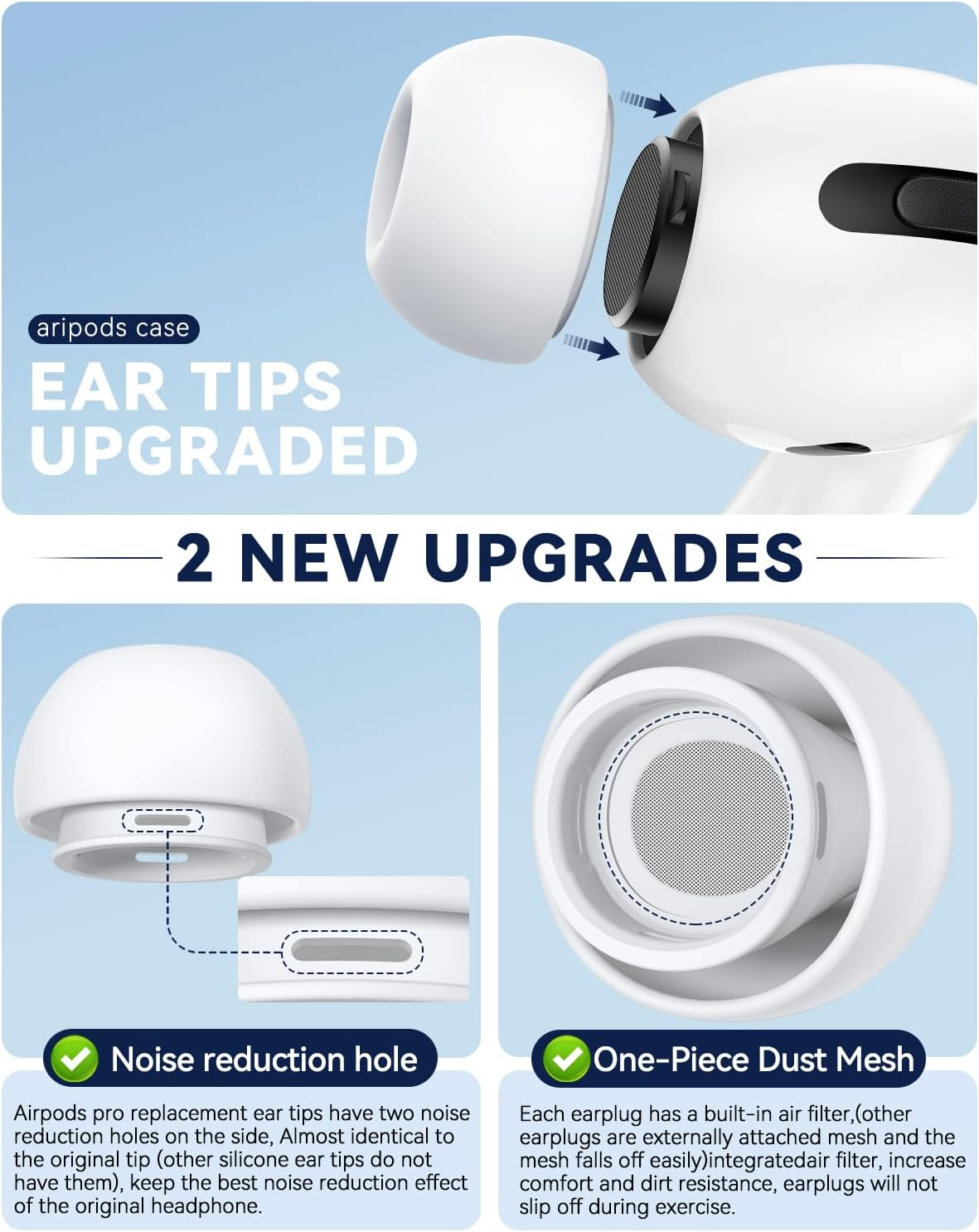 【4 Pairs】 Replacement Ear Tips for Airpods Pro 2Nd/1St Generation,Noise Reduction Hole&Built-In Dust Guard Screen,Silicone Ear Tips for USB-C Charging Case with Cleaner Pen and Original Box(Xs/S/M/L) image number 4