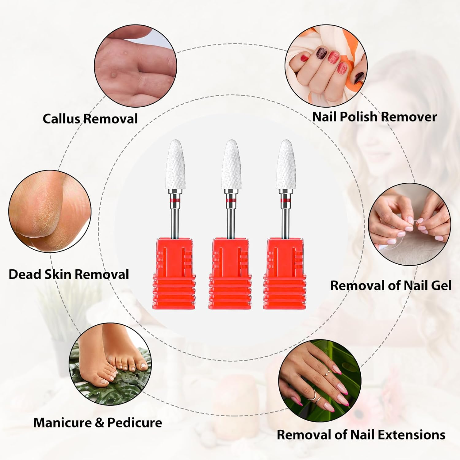 Heclia Set of 3 Nail Drill Bits Cutter Bit for Gel Nails Ceramic Nail Drill Set in Corn Shape 3/32 Inch Carbide Removal Tool Tungsten Professional Cone Nail File Quick Cuticle Cleaner image number 1