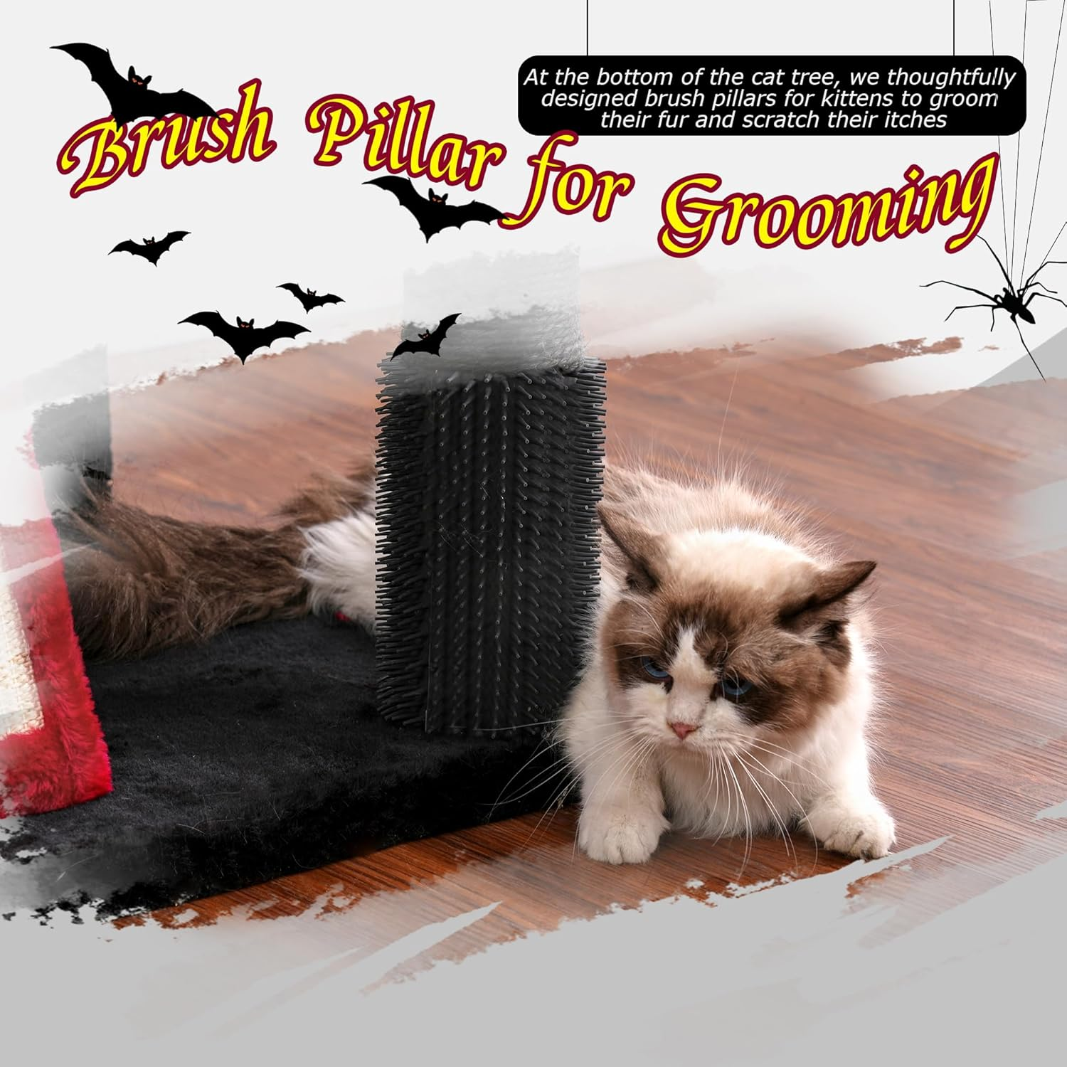 Hey-Brother Gothic Cat Tree, 98.4-110.2 Inches Floor to Ceiling Cat Tree-Adjustable Height, Tall Cat Climbing Tower for Cats Large Adult with Scratching Post, Cat Cando, Black and Red 0MPJ091BR - Light Gray image number 4