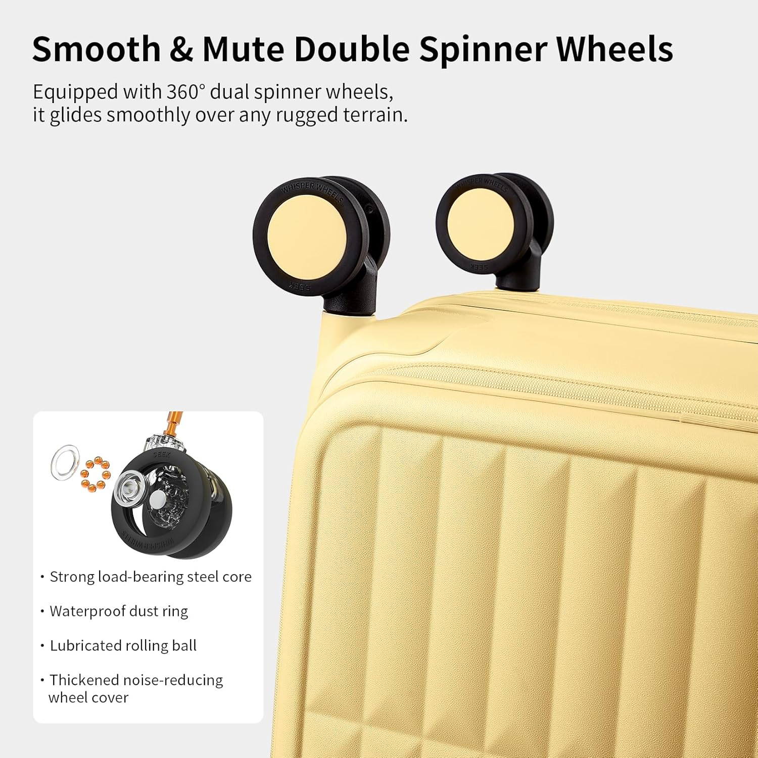 Carry on Luggage Suitcases with Wheels: Checked 26 Inch Luggage with 8 Spinner Wheels, Expandable Large Suitcase with 100% PC Hard Shell Travel Luggage Suitcases (Cheese Yellow) image number 6