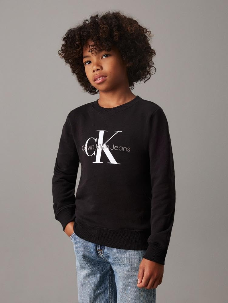 Calvin Klein Kids Monogram Terry Cotton Sweatshirt, Black, 6 image number 1