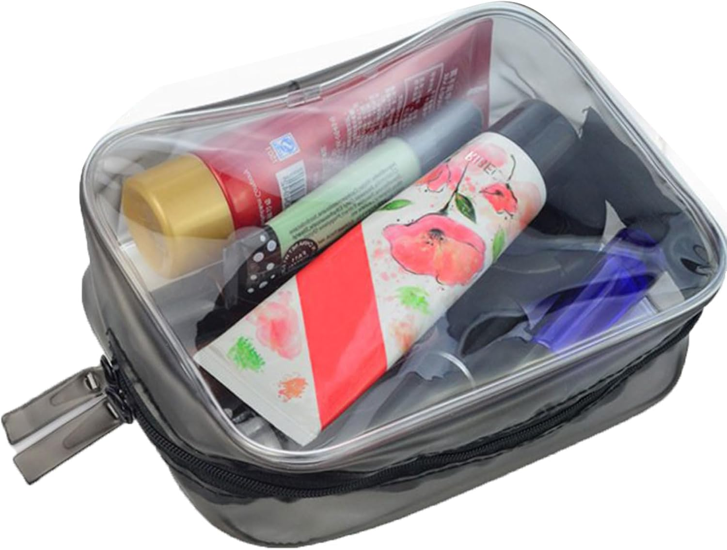 5 Pack TSA Approved Clear Toiletry Bag Clear Cosmetic Makeup Bag for Travel, Beach Vacation and Bathroom Quart Size Black