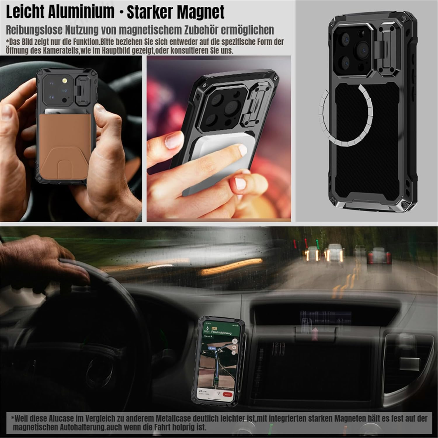 Qichenlu Extremely Lightweight Aluminium Outdoor Case for Iphone 16 Pro Max, Compatible with Magsafe, Magnetic 360 Degree Case with Covered Camera Button, Display Glass, Camera Protection Stand, Blue image number 5