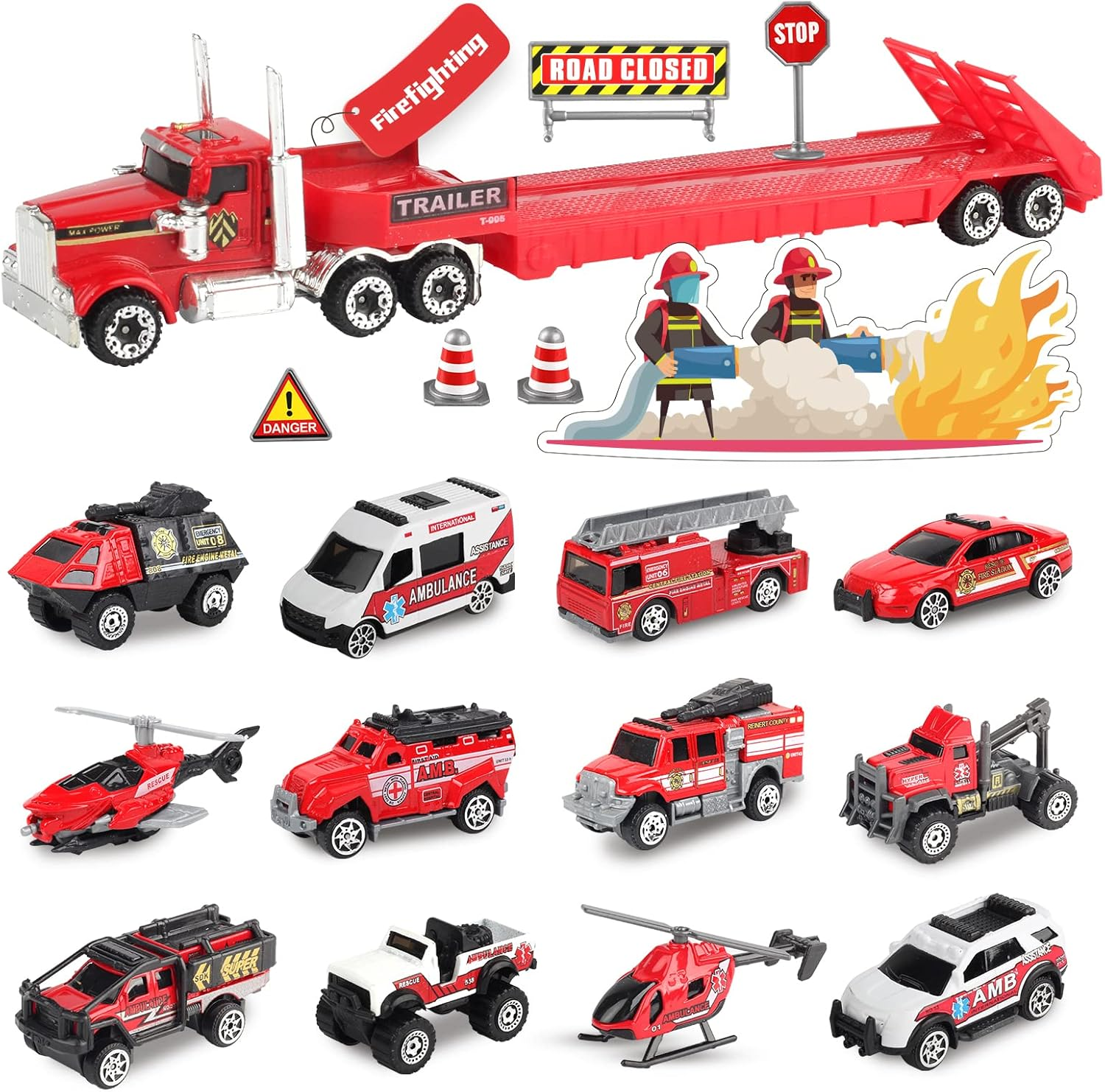 Oriate Kid'S Farm Tractor Vehicle Playset, Diecast Car Set Educational Mini Farm Animals with Flatbed Trailer, 1:64 Scale, 3+ Years, Classic Style