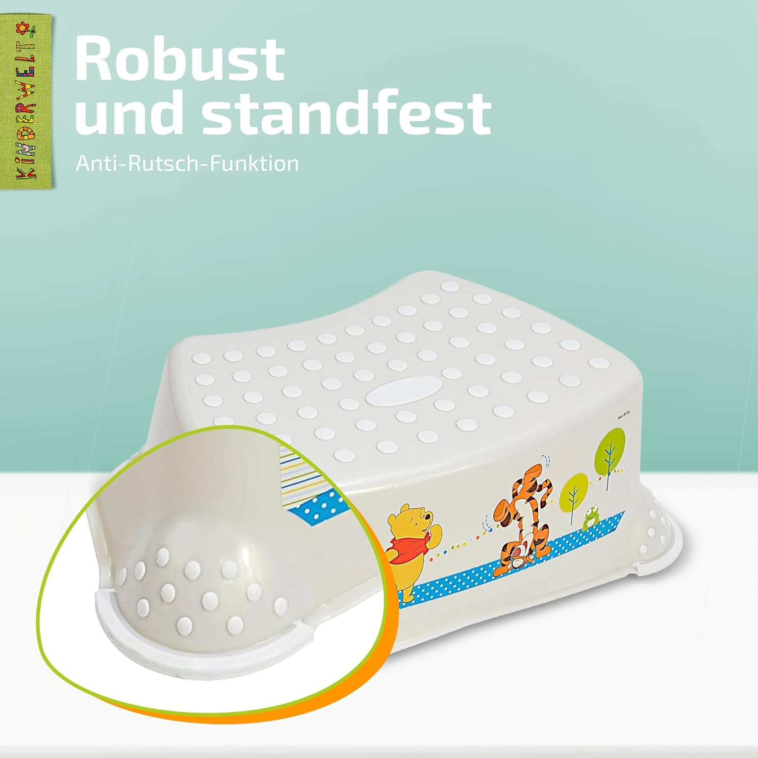 Perl Premium Step Stool Disney Winnie the Pooh Sturdy Stool for Children with Non-Slip Function Pearl White with Unique Grain Individual Comfortable Glitter Effect image number 2