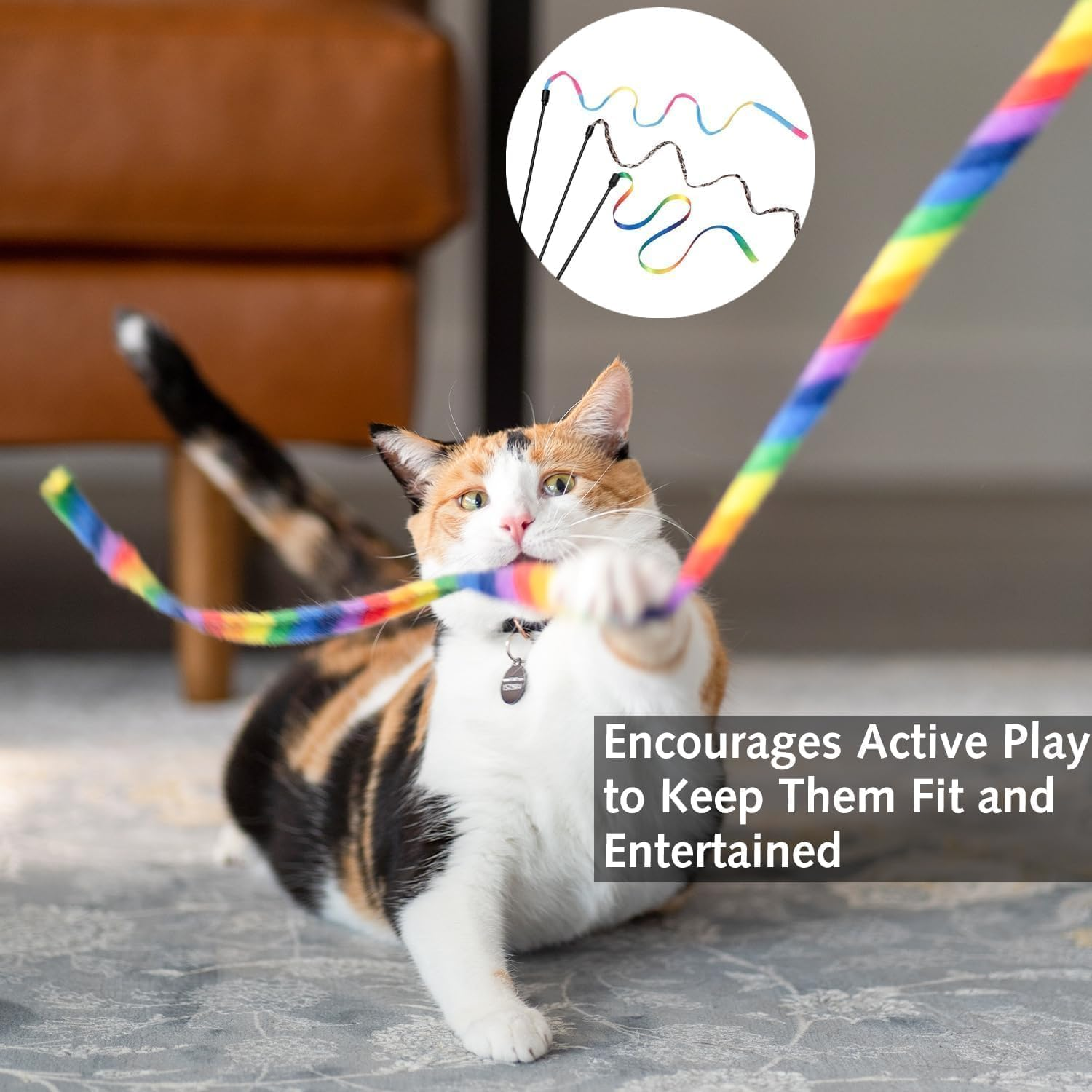 Luxiremi 3 Packs Cat Wall Toy Set, Colourful Fabric Ribbon Rainbow, Band Sticks, Teaser Wall, Interactive Cat Wall Toy with Rainbow Band String for Pet Kitten Training