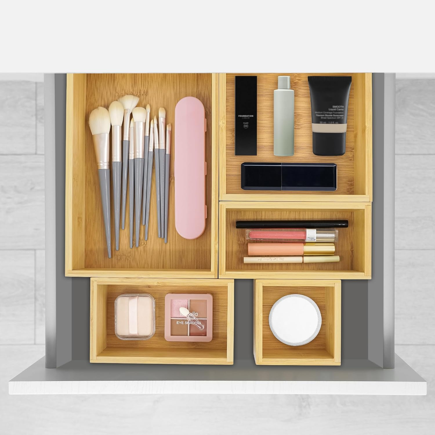 Vaefae Bamboo Organizer Box, Bamboo Drawer Organizer, Multi-Use Wooden Box Set for Kitchen, Bathroom, Office Desk, Bedroom and Living Room image number 1