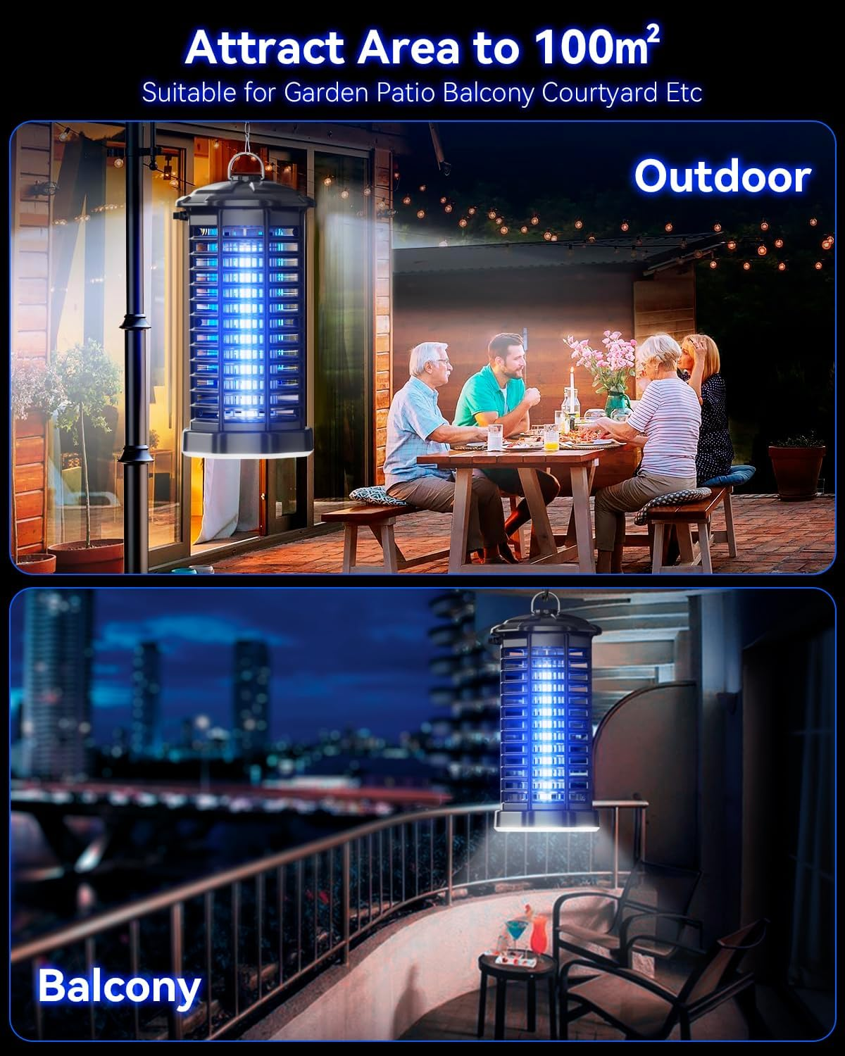 Bug Zapper Outdoor Fly Killer - Electric Mosquito Zapper 4200V Fly Trap, Mosquito Trap Lamp Outdoor Bug & Mosquito Zapper Waterproof for Garden & Camp image number 5