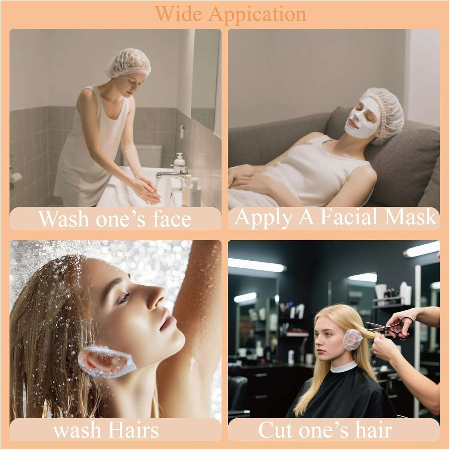 300 Pcs Disposable Shower Caps Ear Caps Set - Waterproof Shower Caps Ear Caps for Women, Shower, Bath, Salon, Travel & Spa - Thickened Material, Elastic Fit