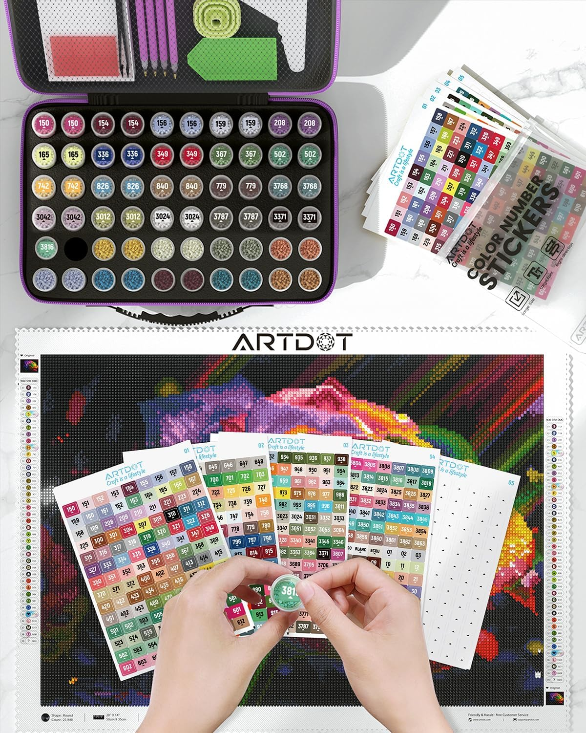ARTDOT 2 Set Label Stickers for Diamond Art Storage Kits for Adults, 489 Colors Stickers Matched with Actual Embroidery Floss as Diamond Painting Accessories and Cross Stitch Supplies image number 4