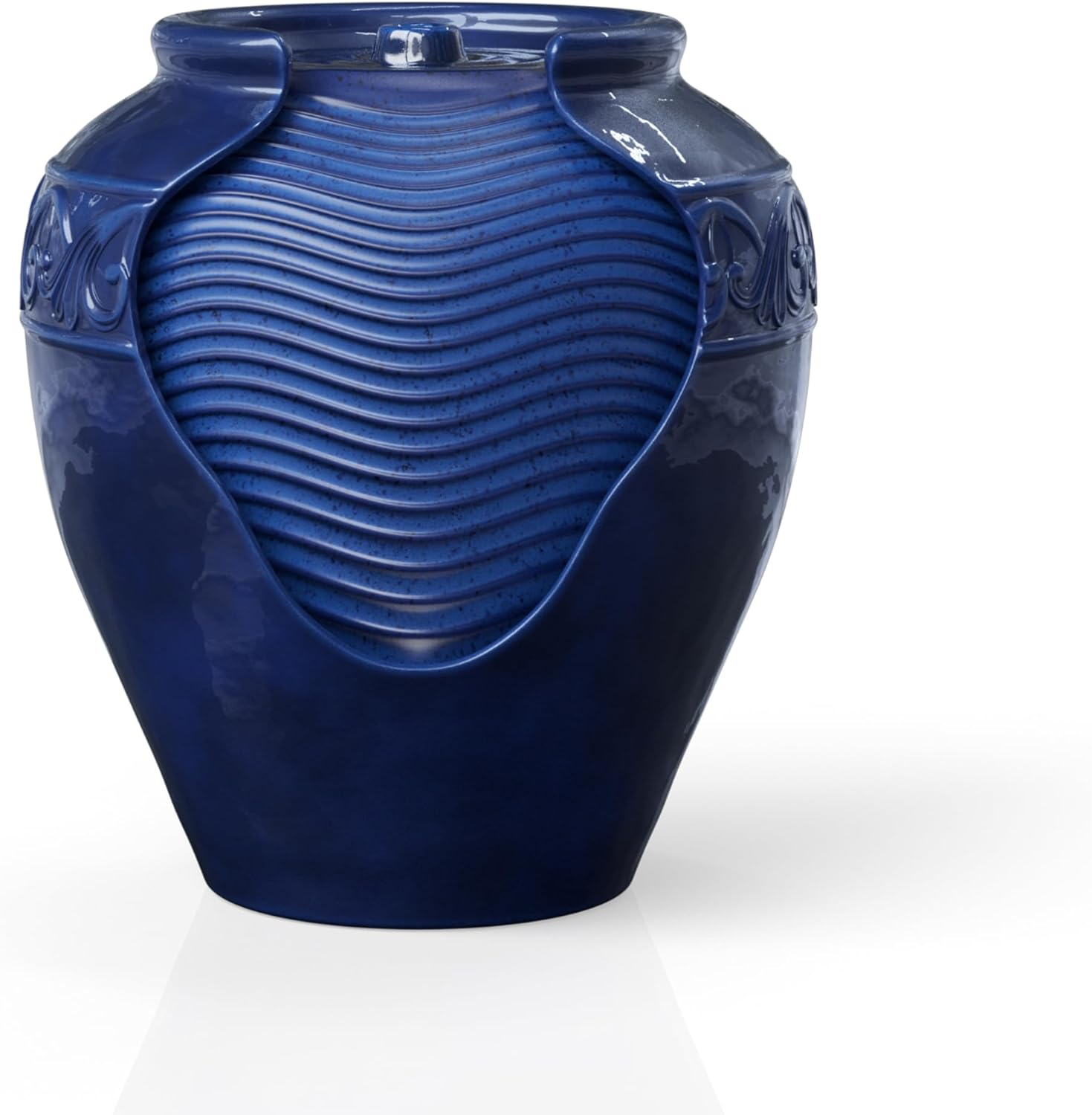 Floor Glazed Pot Water Feature Fountain 43Cm Height for Outdoor Patio Garden Backyard Decking with Led Lights and Pump, Royal Blue-Teamson Home image number 3