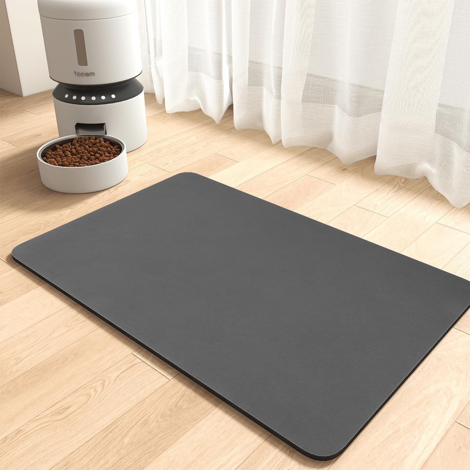 Absorbent Pet Feeding Mat - Cat and Dog Food and Water Bowl Mat - Quick Dry, No Stains - Pet Accessories and Supplies - Dark Grey 17''X31'' image number 3