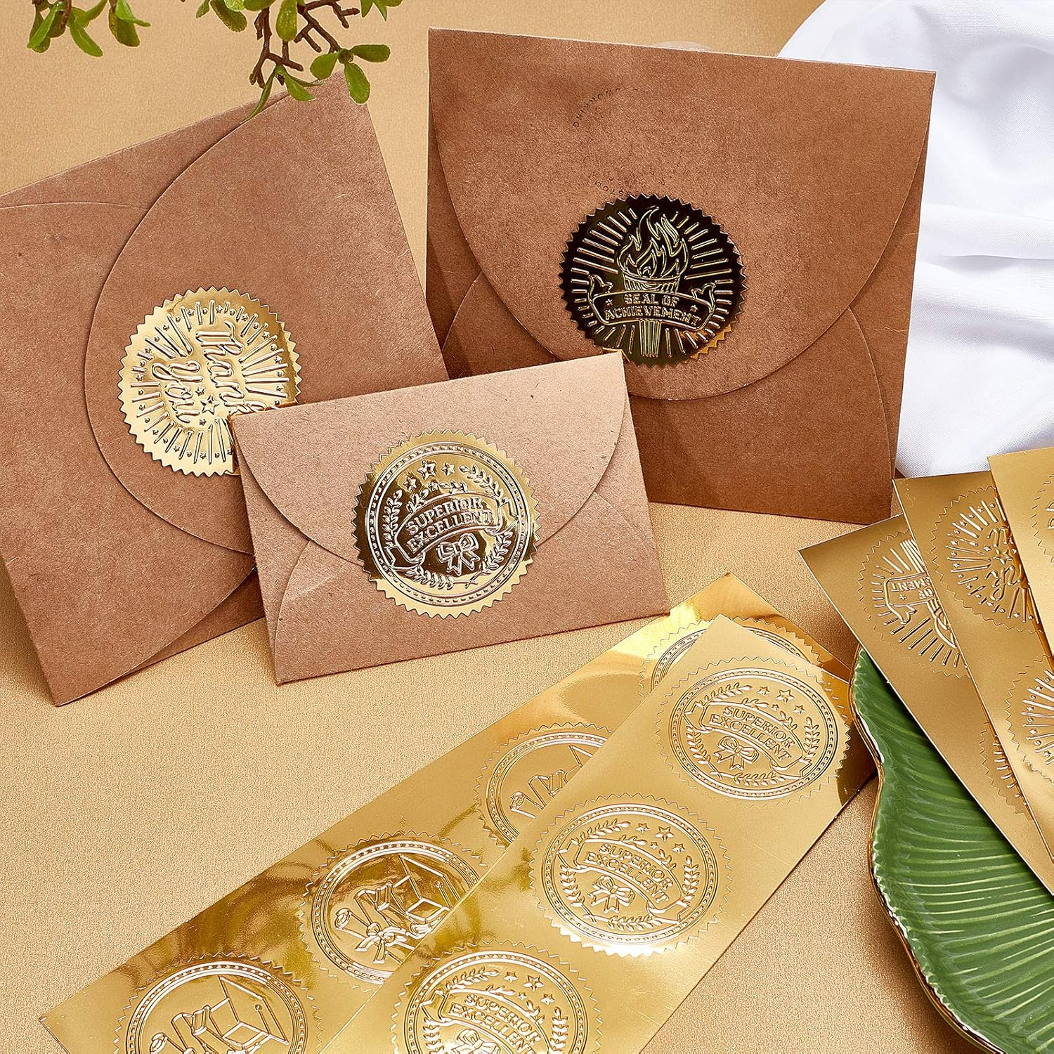 CRASPIRE Gold Foil Certificate Seals Excellence Self Adhesive Embossed Seals Gold Stickers 100Pcs Medal Decoration Labels for Envelopes Diplomas Certificates Awards Graduation image number 4