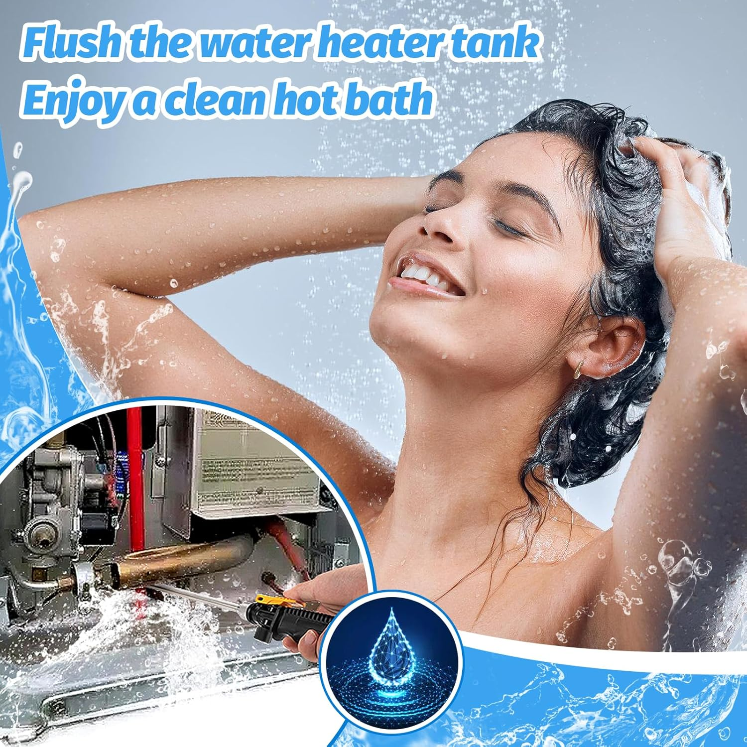 RV Water Heater Tank Rinser - Powerful Cleaning Hot Water Flush Wand, Travel Trailers Camper Water Tank Sediment Scale Cleaner Spray Flusher Accessory Essentials - Silver - 2Pcs Anode Rod  1Pcs Flush Wand  1Pcs Element Socket  1Pcs Seal Tape image number 6