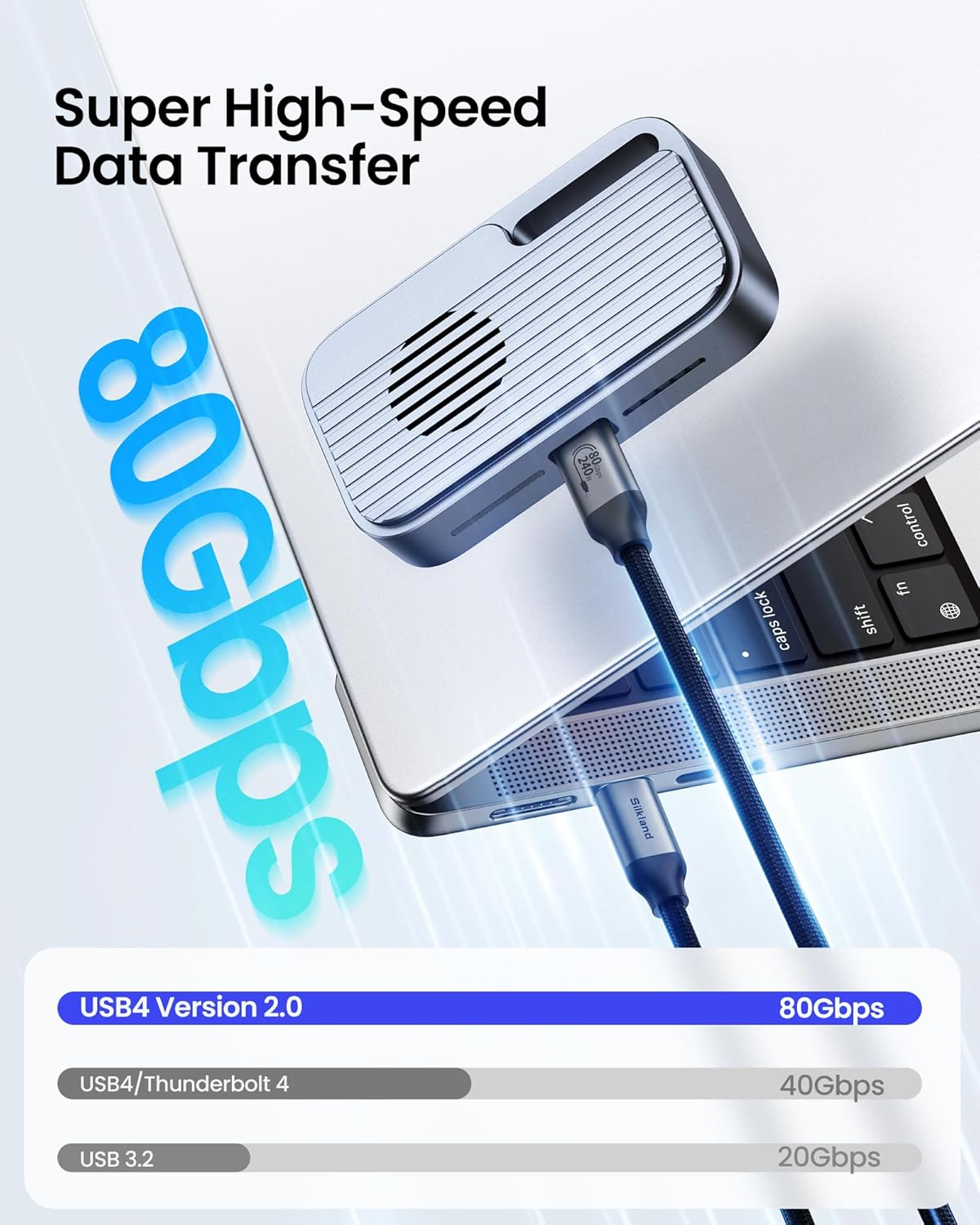 Silkland 80Gbps USB 4 Cable for Thunderbolt 5 Cable 0.3M, 120Gbps Bandwidth for 16K/Dual 8K, 240W Fast Charging, USB C Monitor Cable Compatible Thunderbolt 4/5/3, SSD, Monitor,Macbook M4 Pro,Dock image number 2