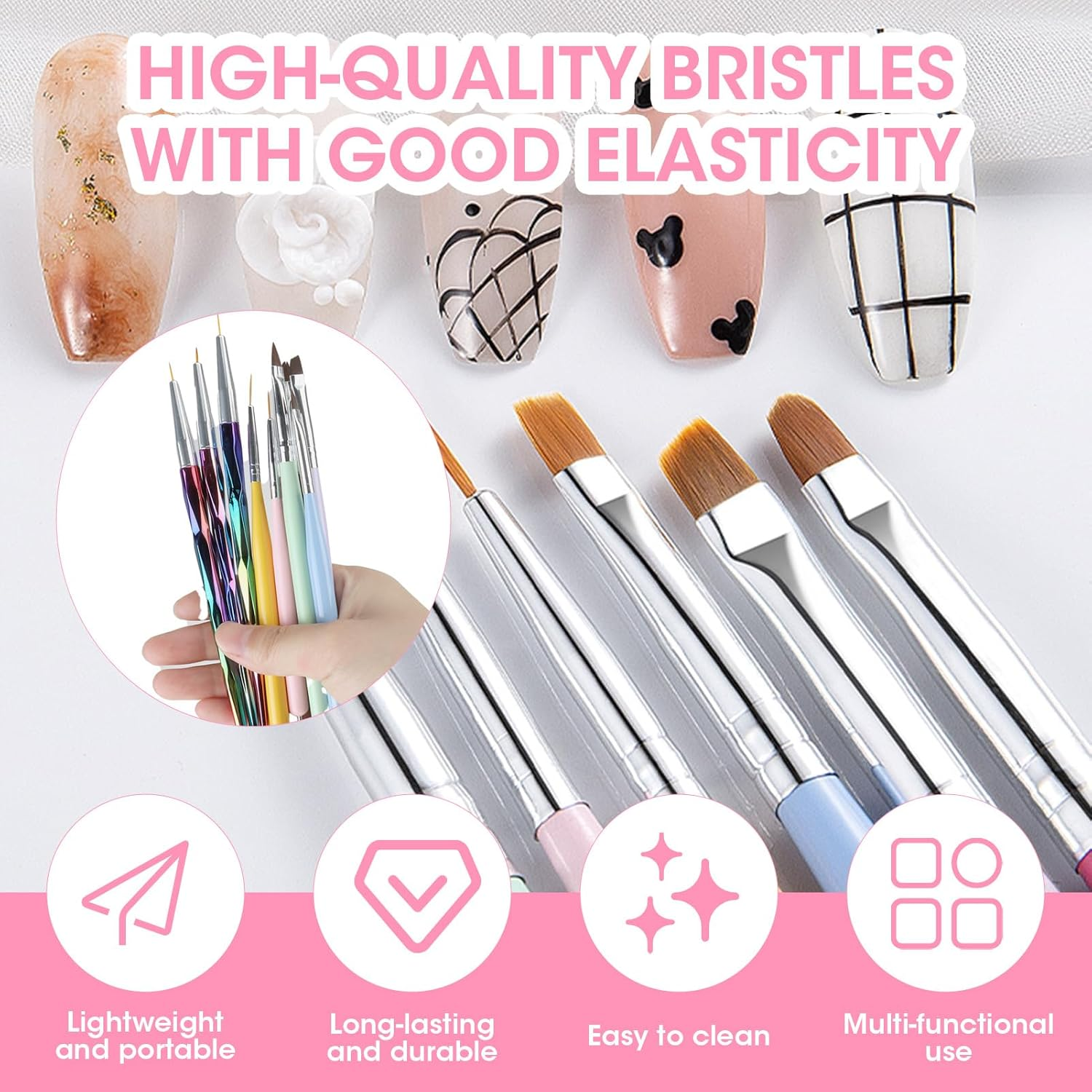 9 Pcs Nail Art Brushes Set, Nail Design Painting Professional Tools Including Liner Brush, Gel Brush Dotting Pen for DIY Nail Art at Home or Salon Use for Art Lovers image number 5
